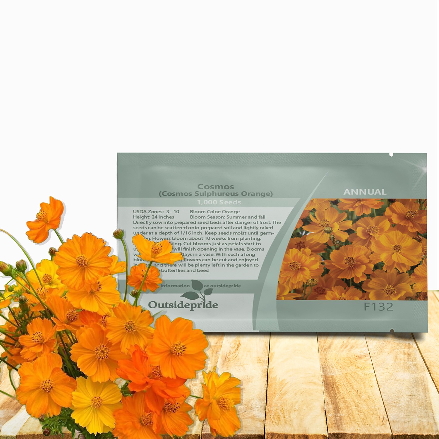 1000 Seeds Klondike Drought Tolerant Cosmos Sulphureus Orange Garden Flower