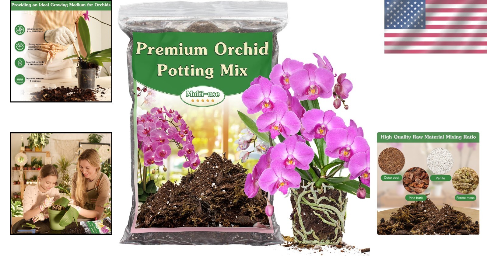 Orchid Potting Mix, 1 Quart, Well-Draining Bark, Moss, Perlite, Coco Peat, Pine