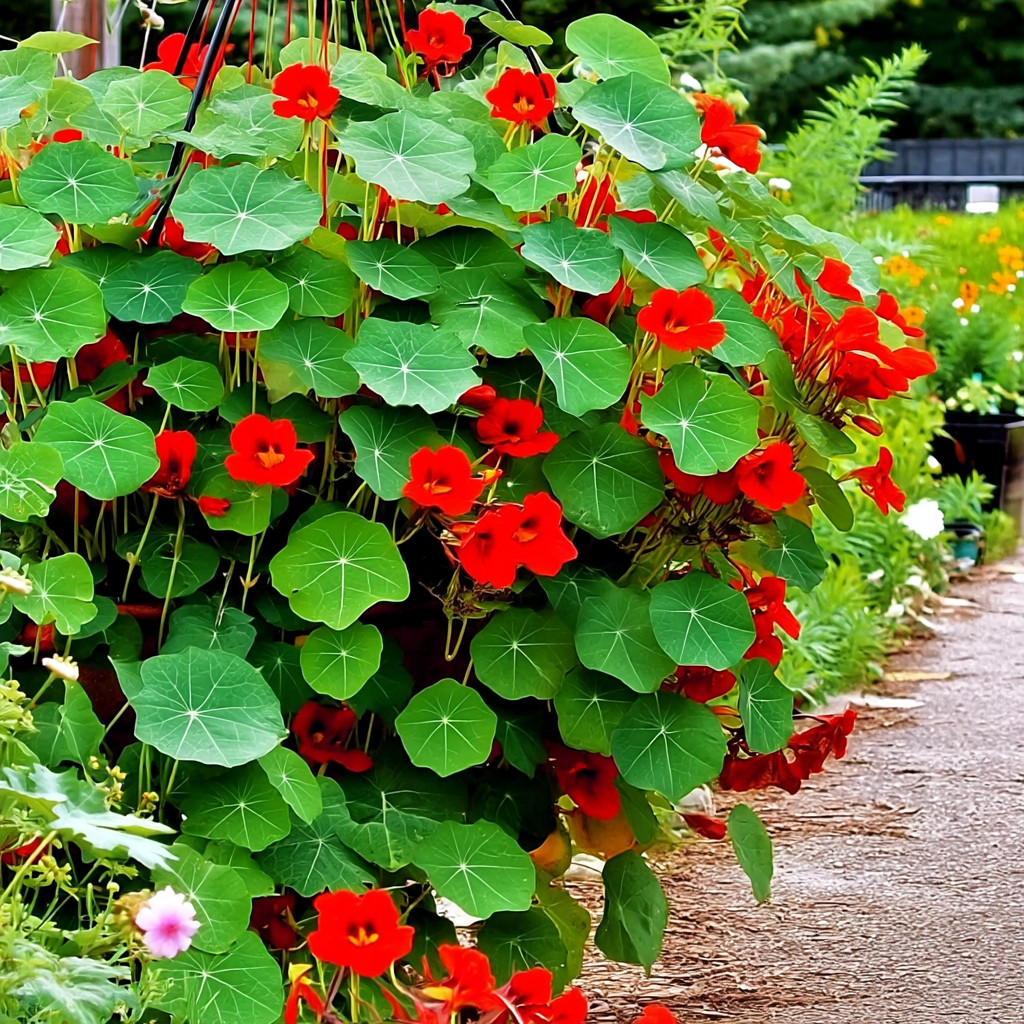 Empress of India Nasturtium – Tropaeolum nanum | 25 Seeds | Deep Red Annual