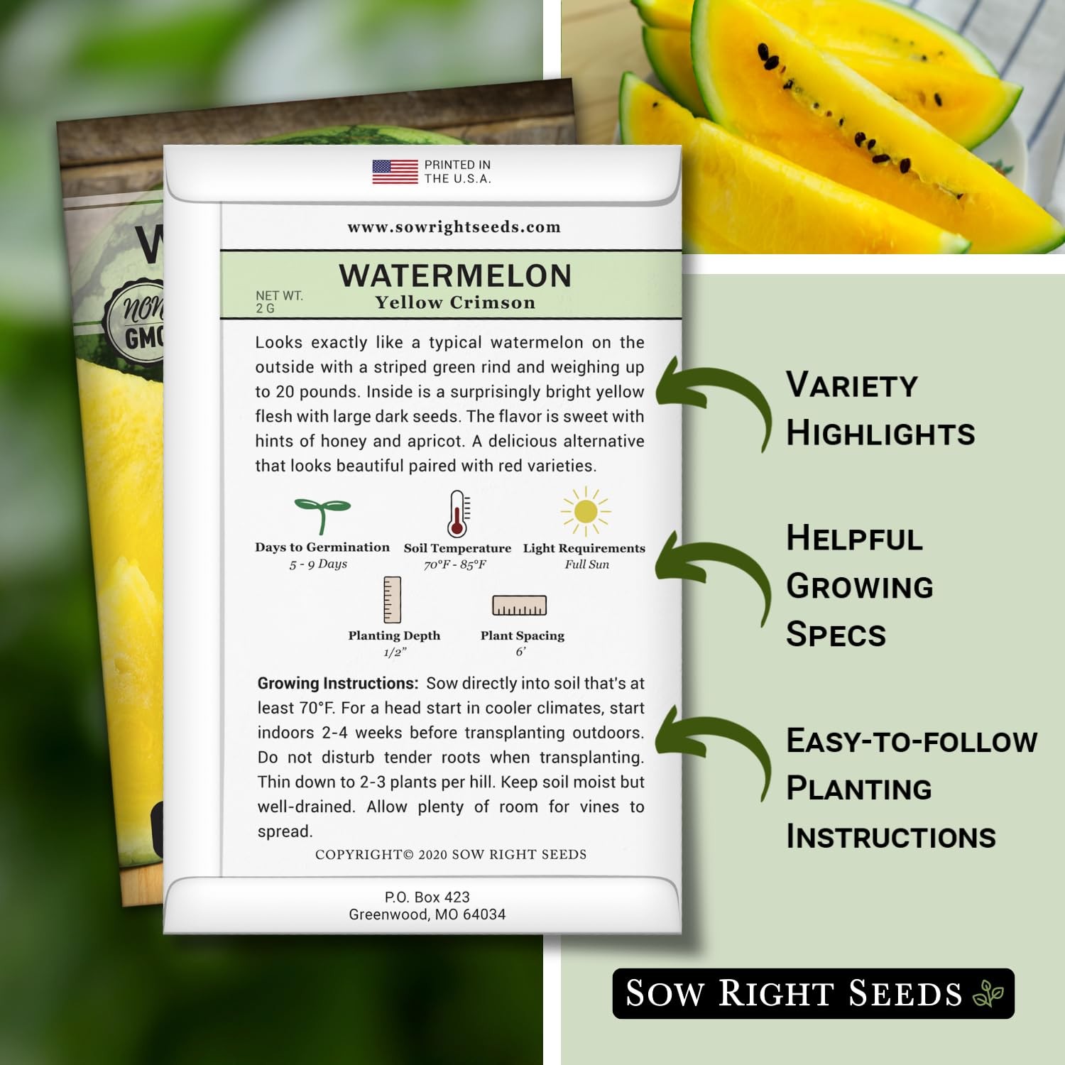 Sow Right Seeds – Yellow Crimson Sweet Watermelon Seed for Planting –