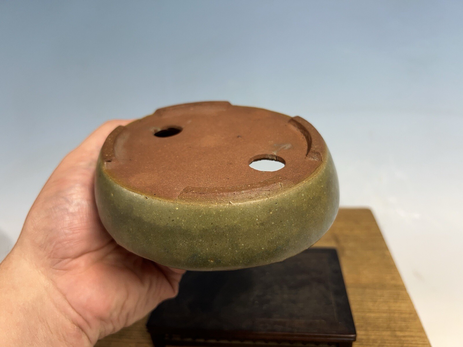 Green Blue Glazed Shohin Size Tokoname Bonsai Tree Pot Yozan 5 5/8” Great Patina