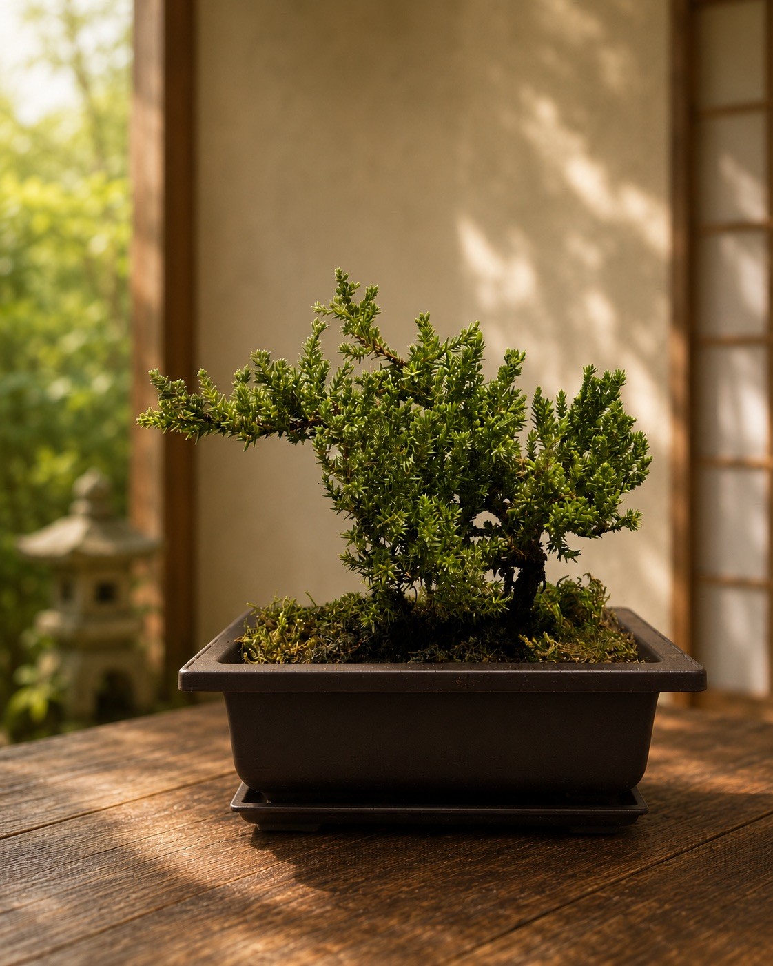 Juniper bonsai (5 Years Old) 4.5 Inches Tall, Potted 6.5” x 5” Base.