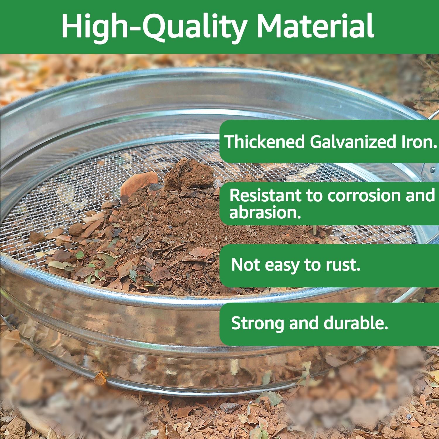 19” Extra Large Soil Sifter with Handles, Compost for silver
