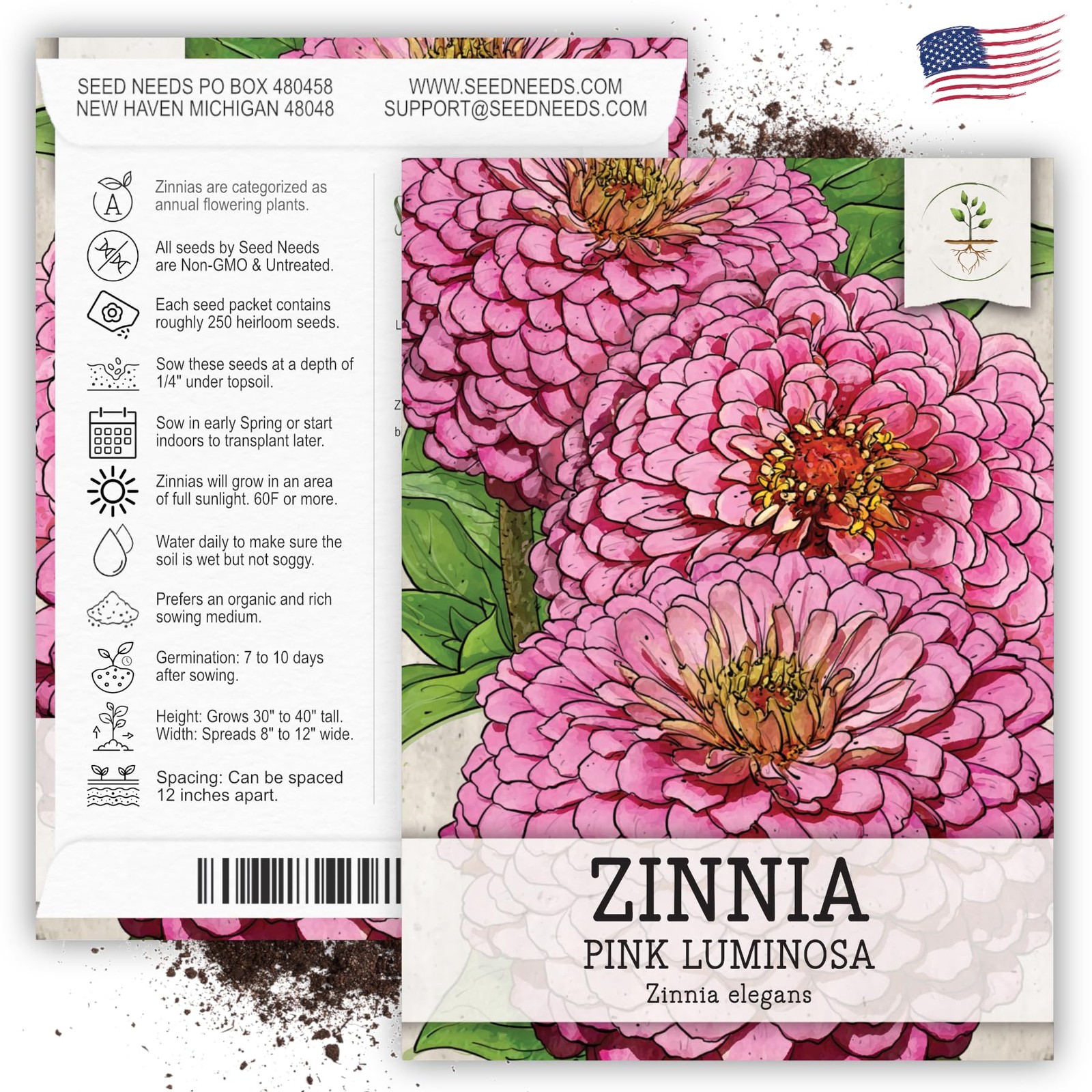 Seed Needs Luminosa Pink Zinnia Seeds for Planting – 1 Pack,