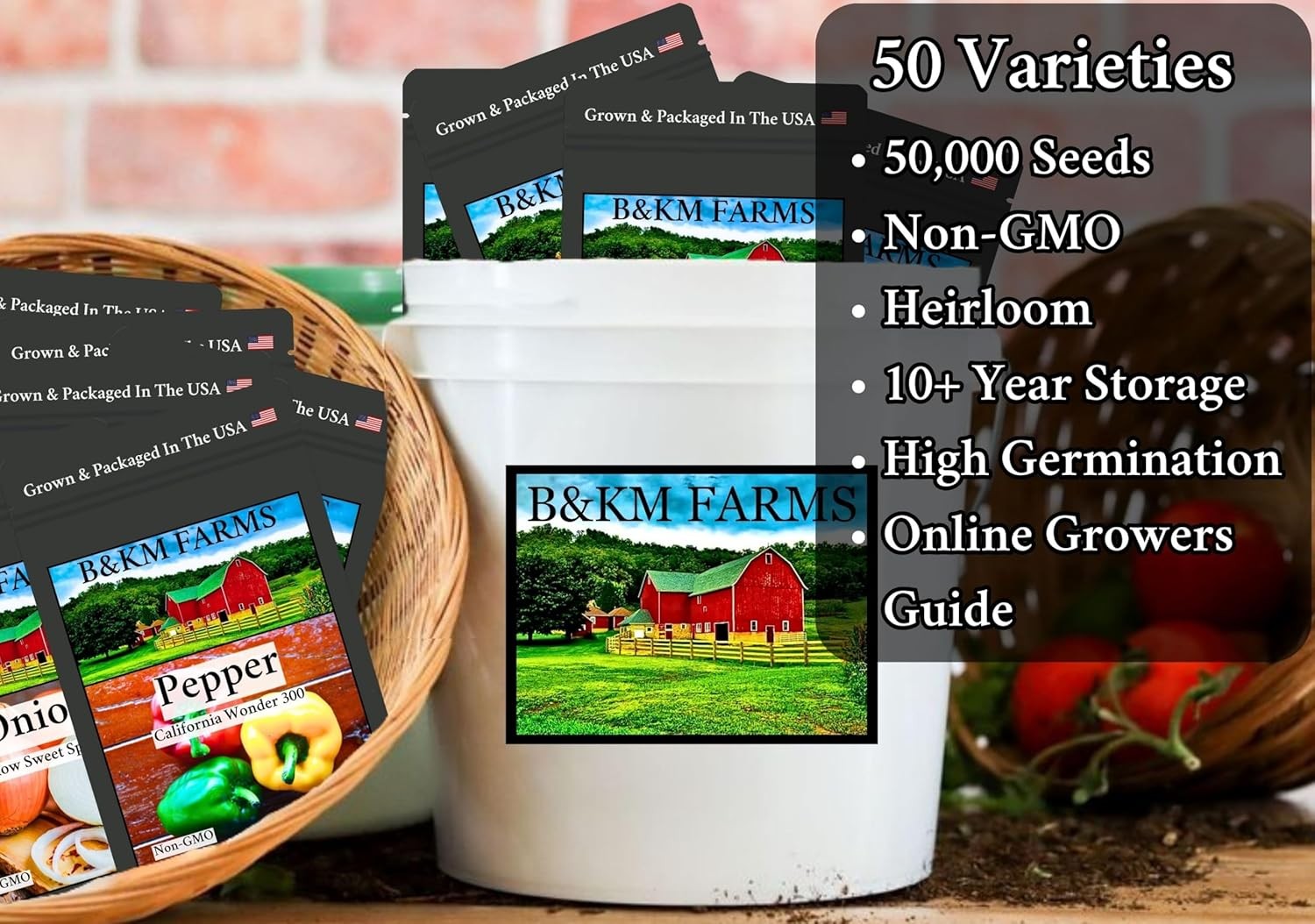 Seed Vault: 50 Varieties, 50,000+ Non-GMO Heirloom Seeds – 5+ Year Supply in Sec