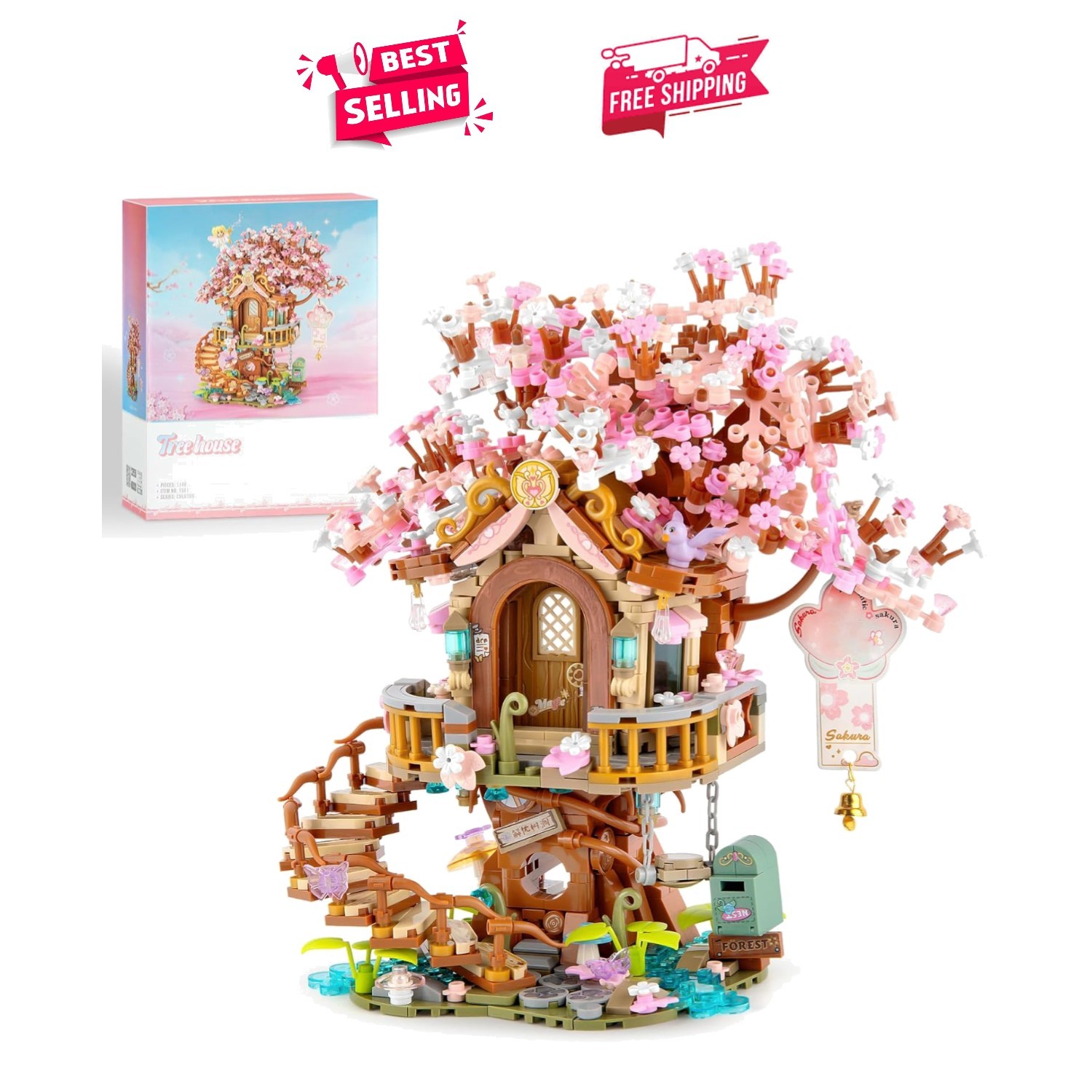 Creative Japanese Cherry Blossom Treehouse Model – 1149 Interlocking Bricks