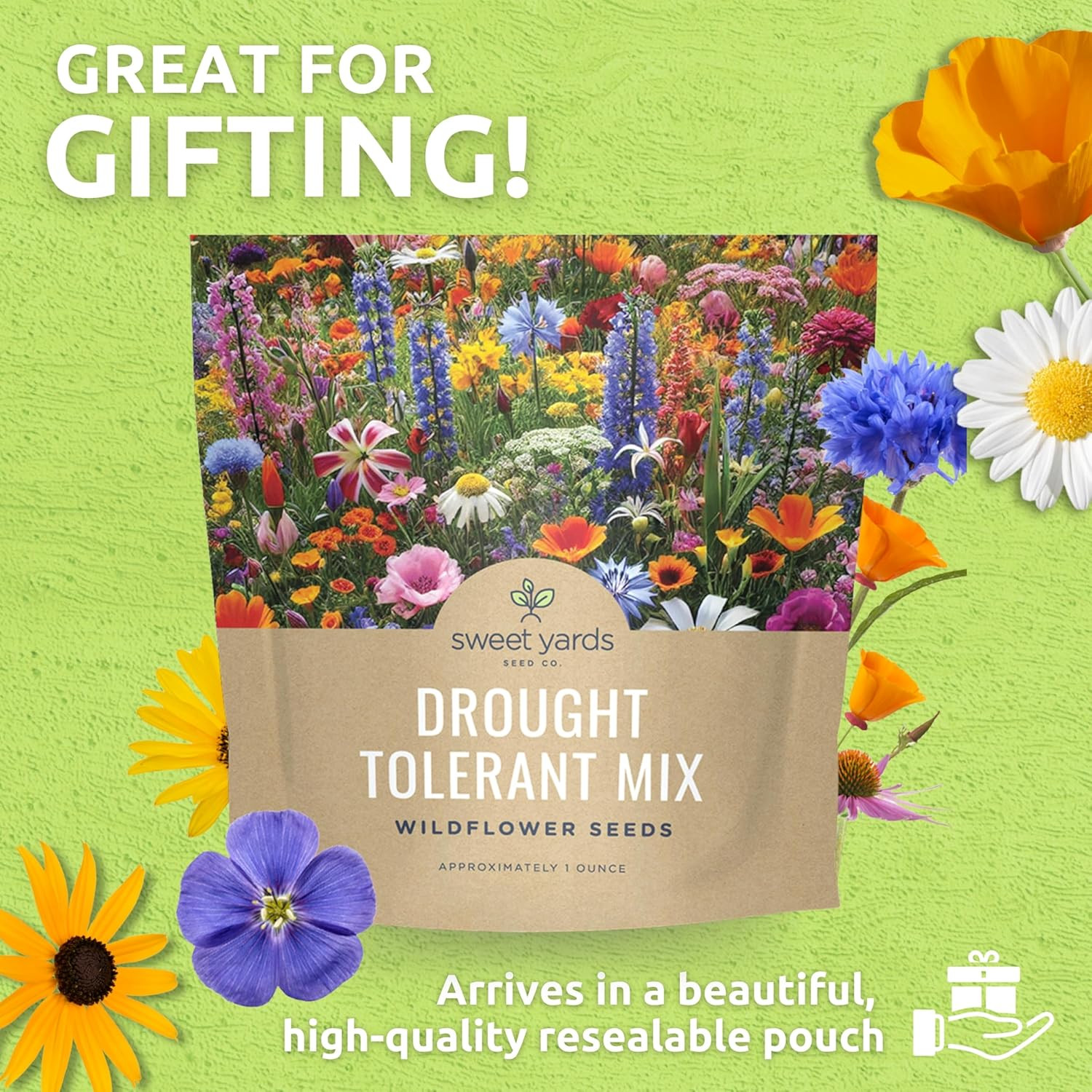 Drought Tolerant Wildflowers Mix – Extra Large Packet – Over 7,500 Open Pollinat