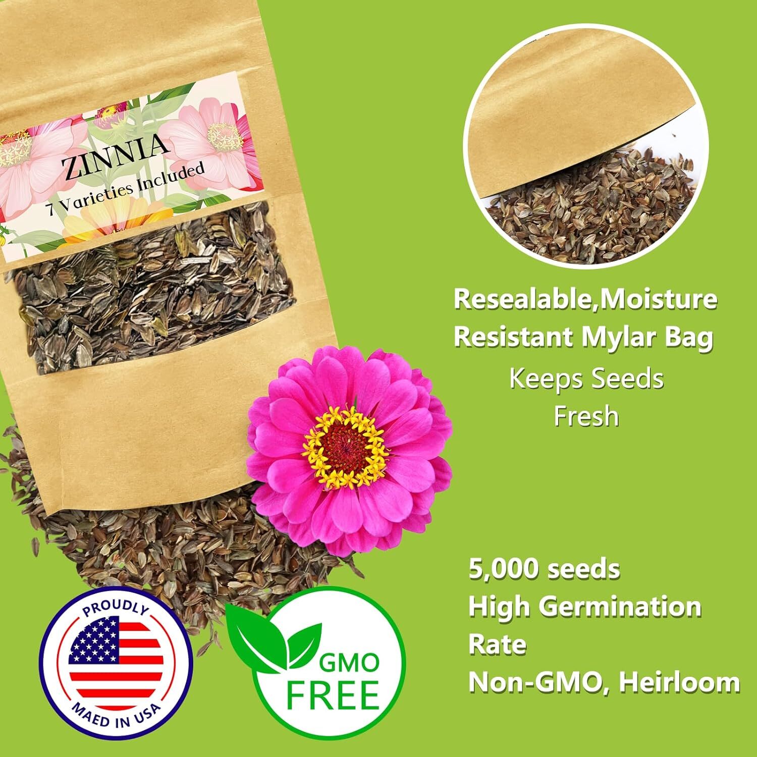 Zinnia Seeds Bulk 5,000+ – Giant Mixed Colors, Easy Grow Flowers for 2025