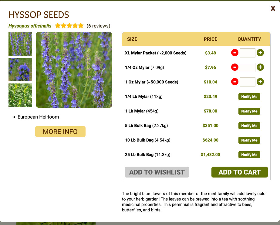 Everwilde Hyssop Seeds 5 LB 4 Million Seeds Herb Edible Flower Perennial