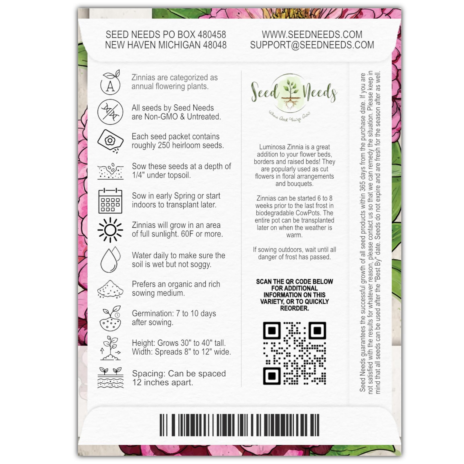 Seed Needs Luminosa Pink Zinnia Seeds for Planting – 1 Pack,