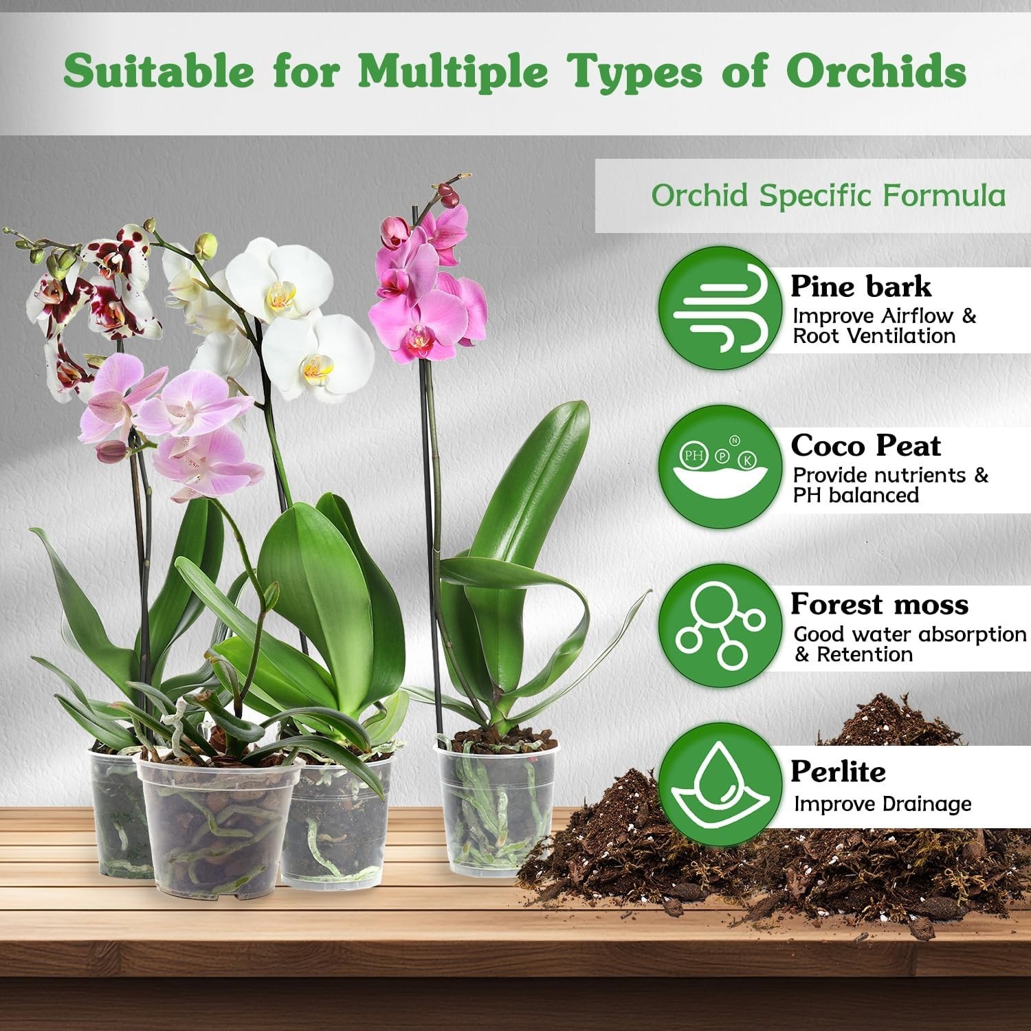 Orchid Potting Mix – Moss, Pine Bark, Coco Peat, and Perlite 1QT