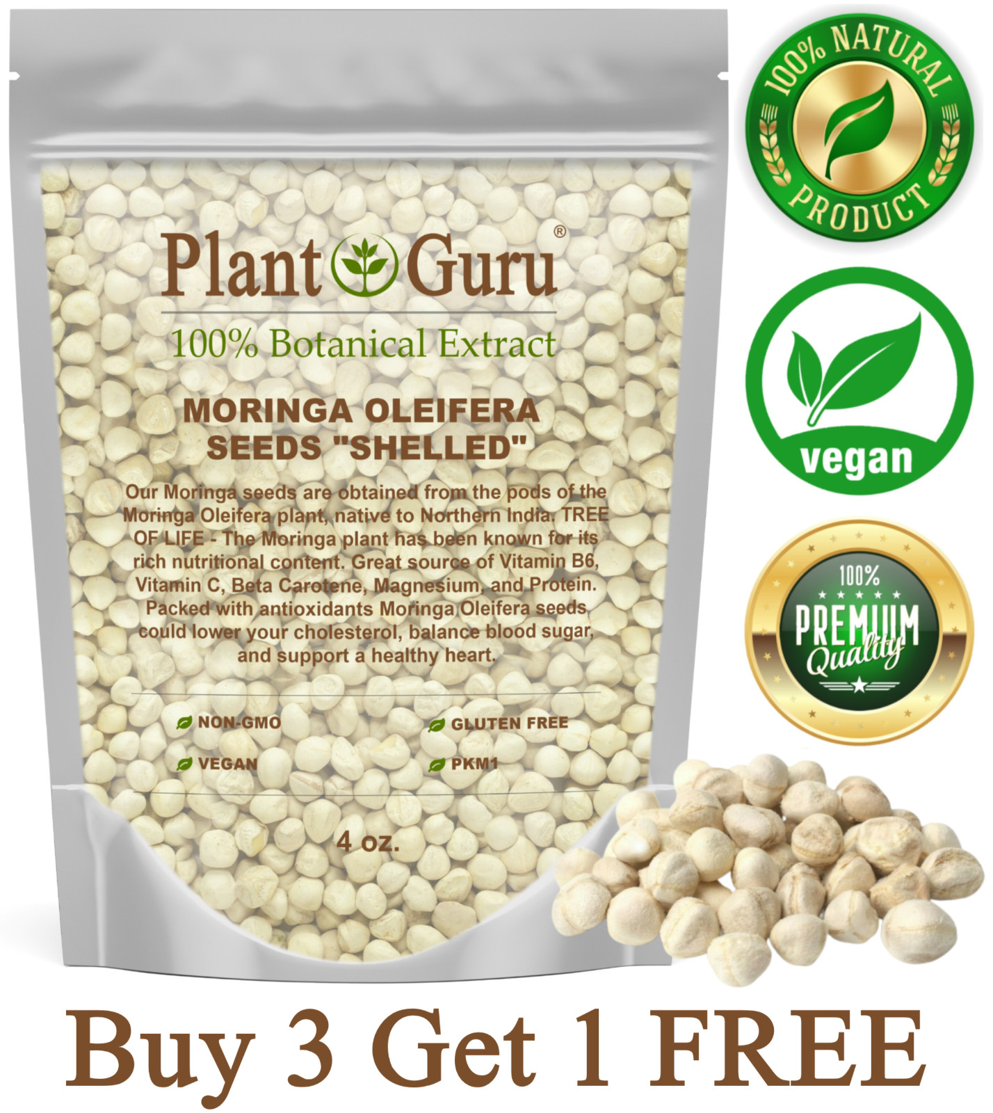 500 Moringa Oleifera Seeds Kernel 4 oz. SHELLED Fresh Organic Semilla De Moringa