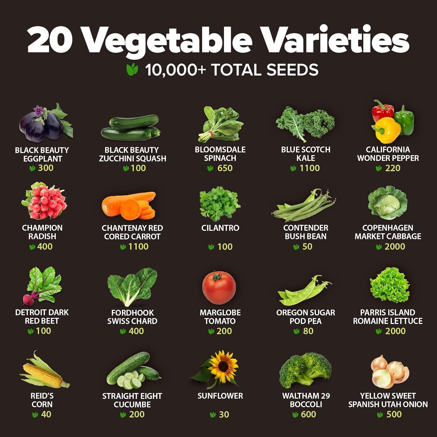 Economical Heirloom Seed Pack – 20 Varieties, 10,000+ Seeds with Growing Guide