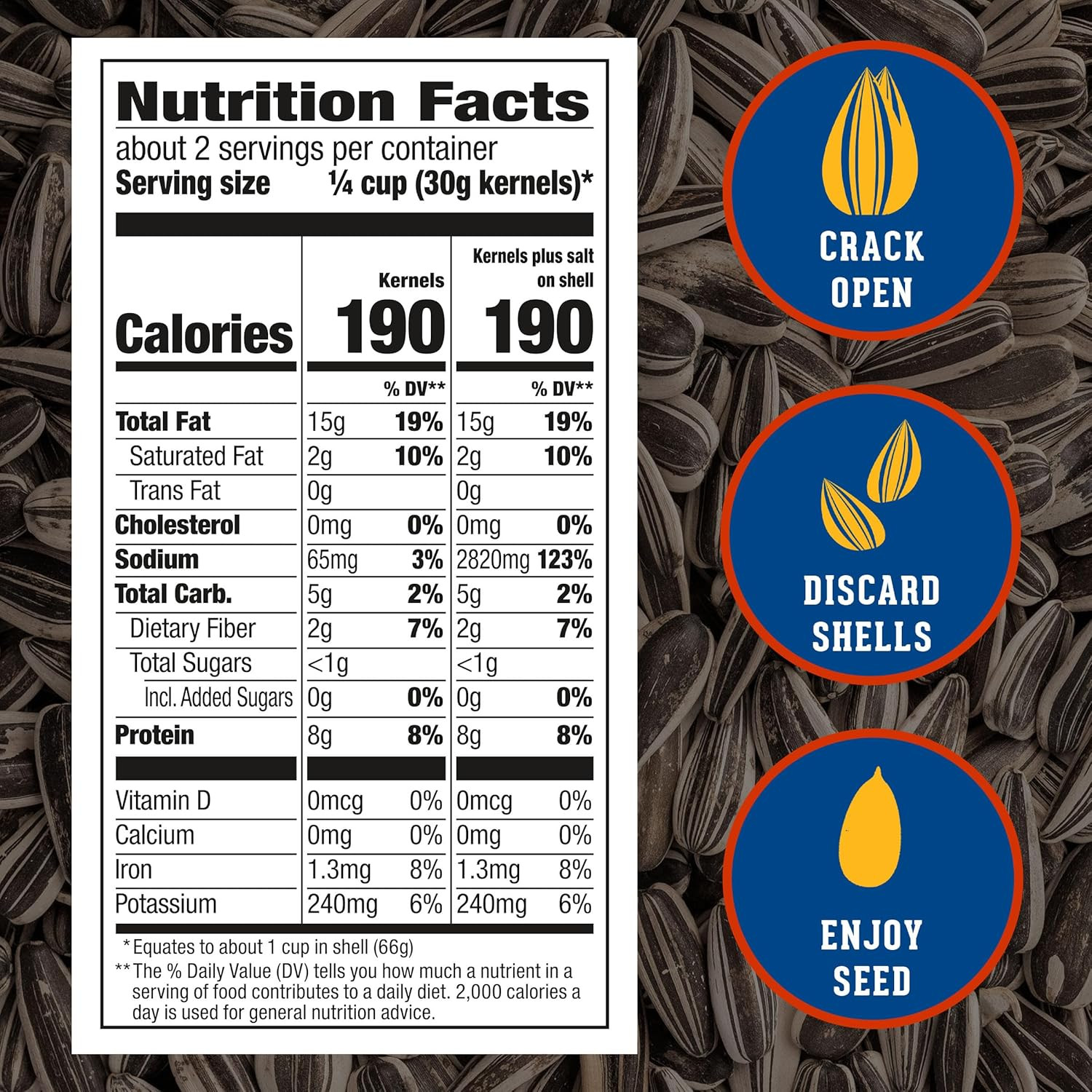 SEEDS Roasted and Salted Original Jumbo Sunflower Seeds, Keto Friendly, 5.25 Oz,