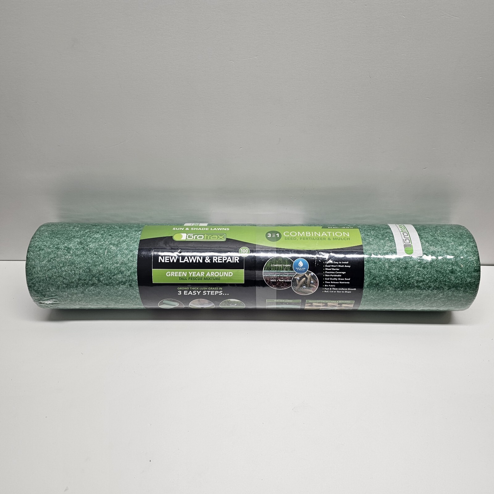Grotrax Biodegradable Grass Seed Mat Year Round Full Sun Green 100 Sq Ft Roll
