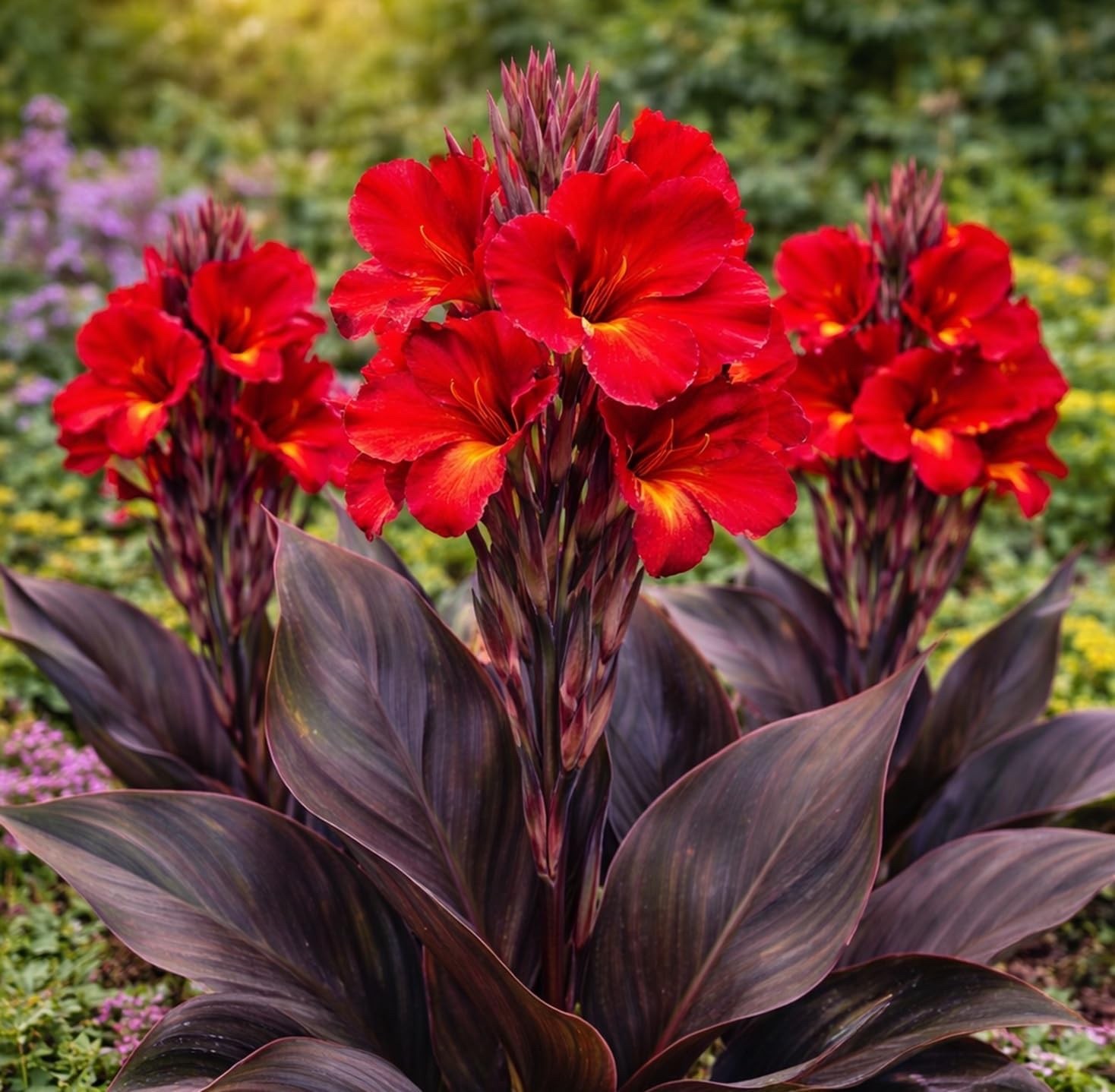 10 Black Knight Canna Lily Premium Bulbs – Deep Red Blooms with Dark Foliage