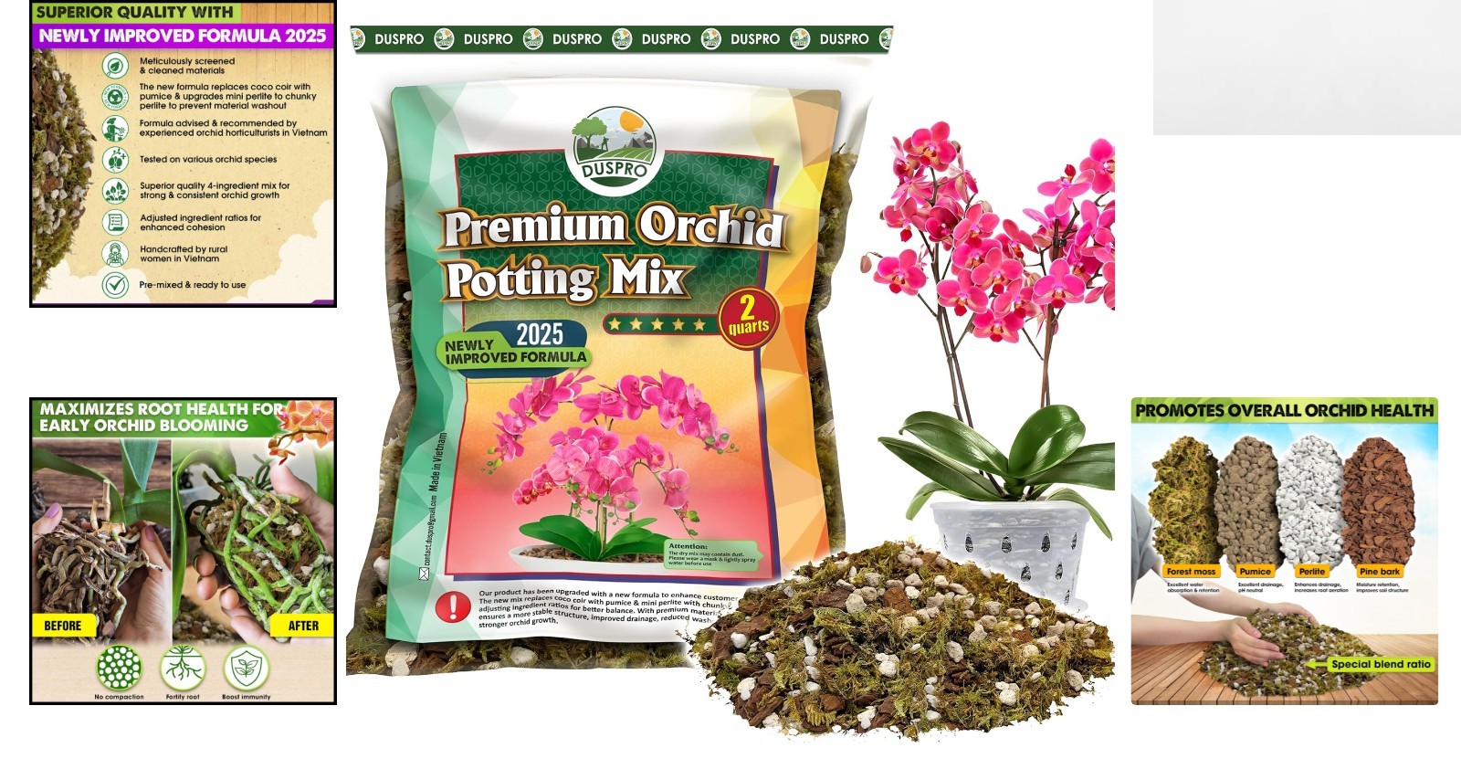 2QT Orchid Potting Kit – Enhanced Aeration with Forest Moss & Chunky Perlite
