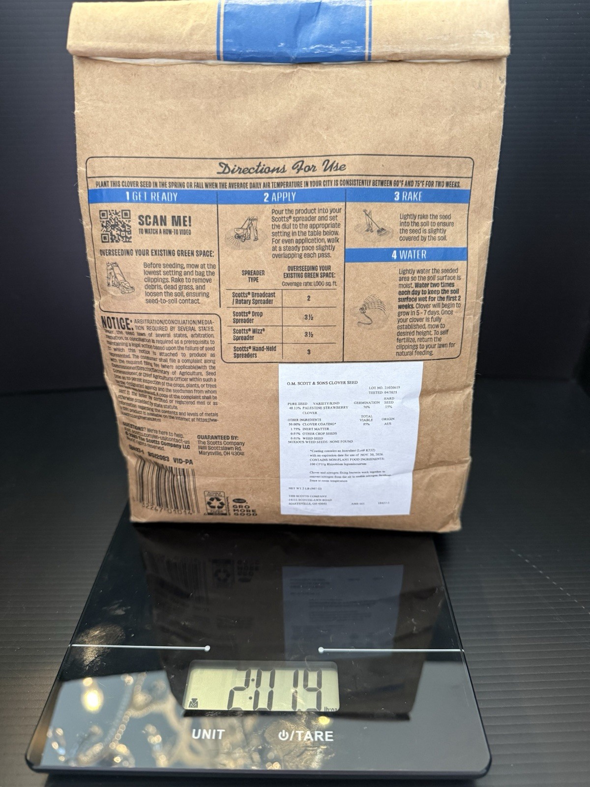 O.M. Scott and Sons Clover Seed Ground Cover 2 lb. Bag Covers 1,000 sq. ft. New