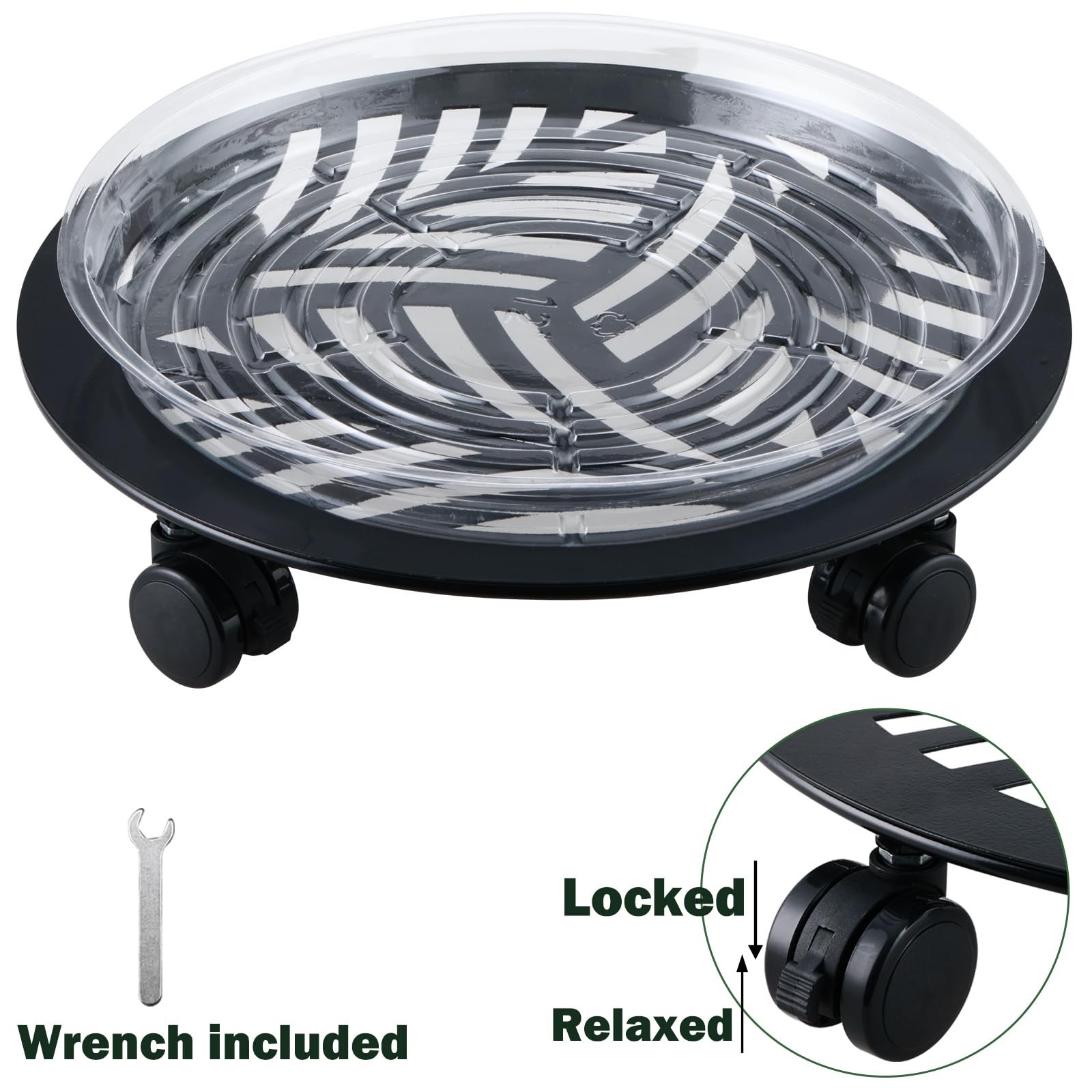 2x 12″ Heavy Duty Wrought Iron Plant Caddy w/ PU Wheels – Indoor/Outdoor