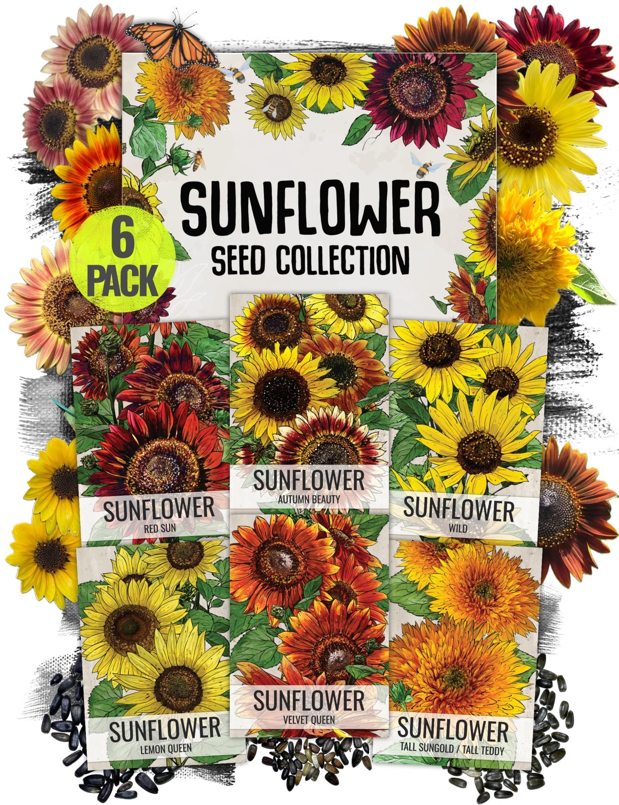 Seed Needs Sunflower Seeds for Planting an Outdoor 6 Pack (AS03), Mixed
