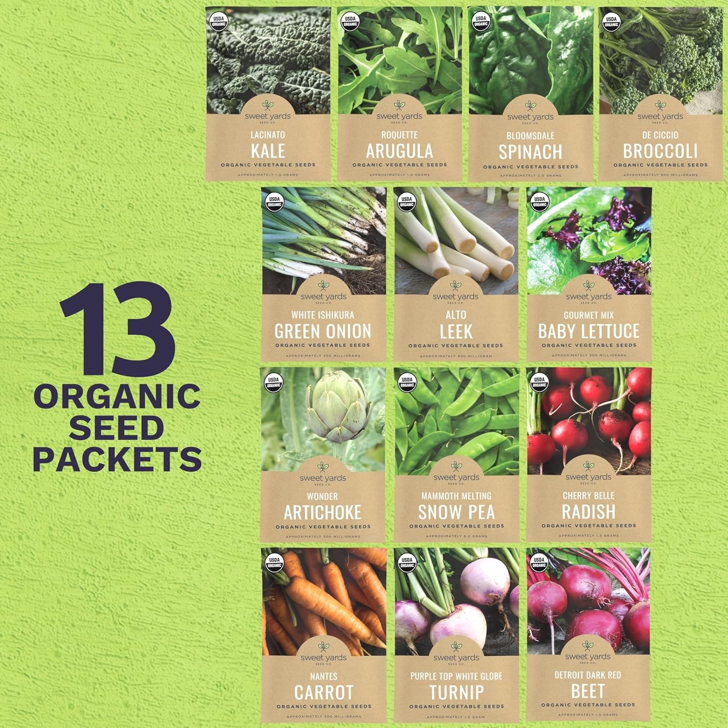 Organic Cool Weather Spring & Fall Seeds Variety Pack – 13 Individual Packs