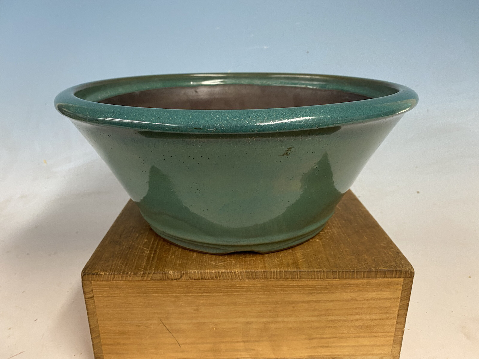 Blue Green Glazed Semi Cascade Tokoname Bonsai Tree Pot By Yamaaki 12 5/8”