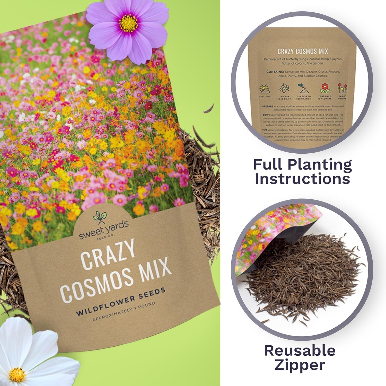 Cosmos Wildflower Mix – 1 lb Bag – 80,000 Seeds