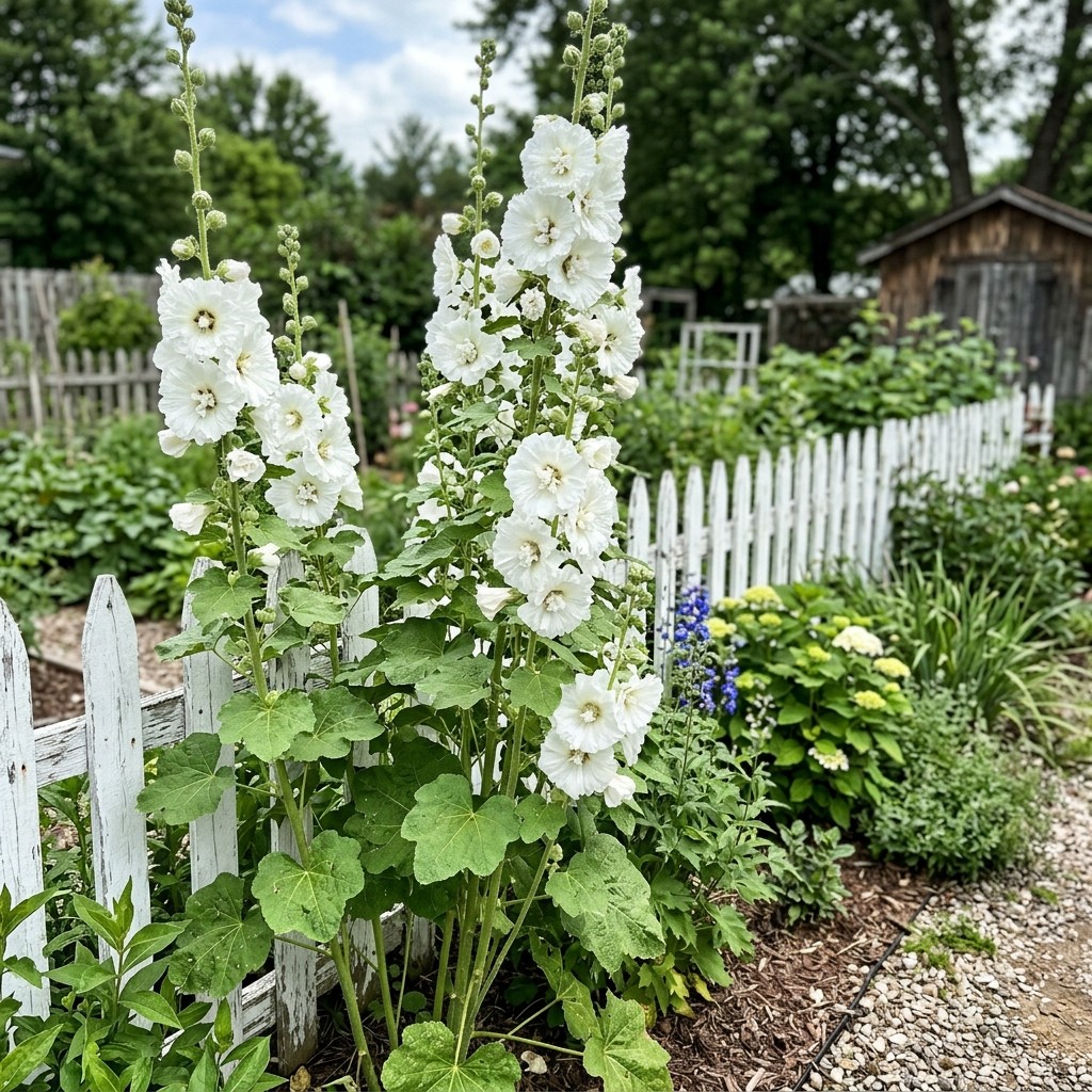 Beautiful 100 Hollyhock Flower Seeds, Double White – Vibrant Floral Display