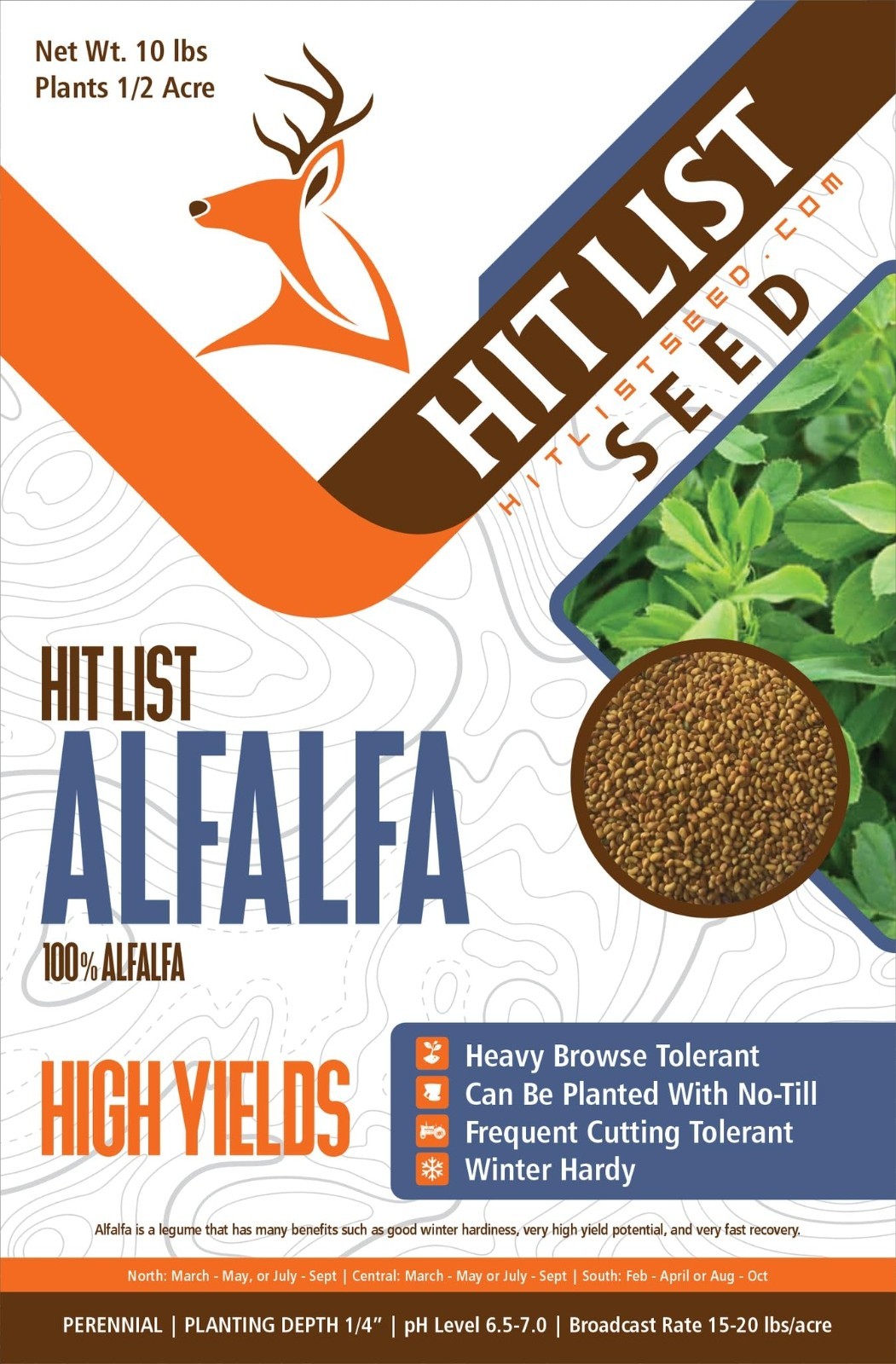 No-Till Alfalfa Food Plot Seeds for Deer – Perennial Seed Mix – 10 lbs, Plant Sp