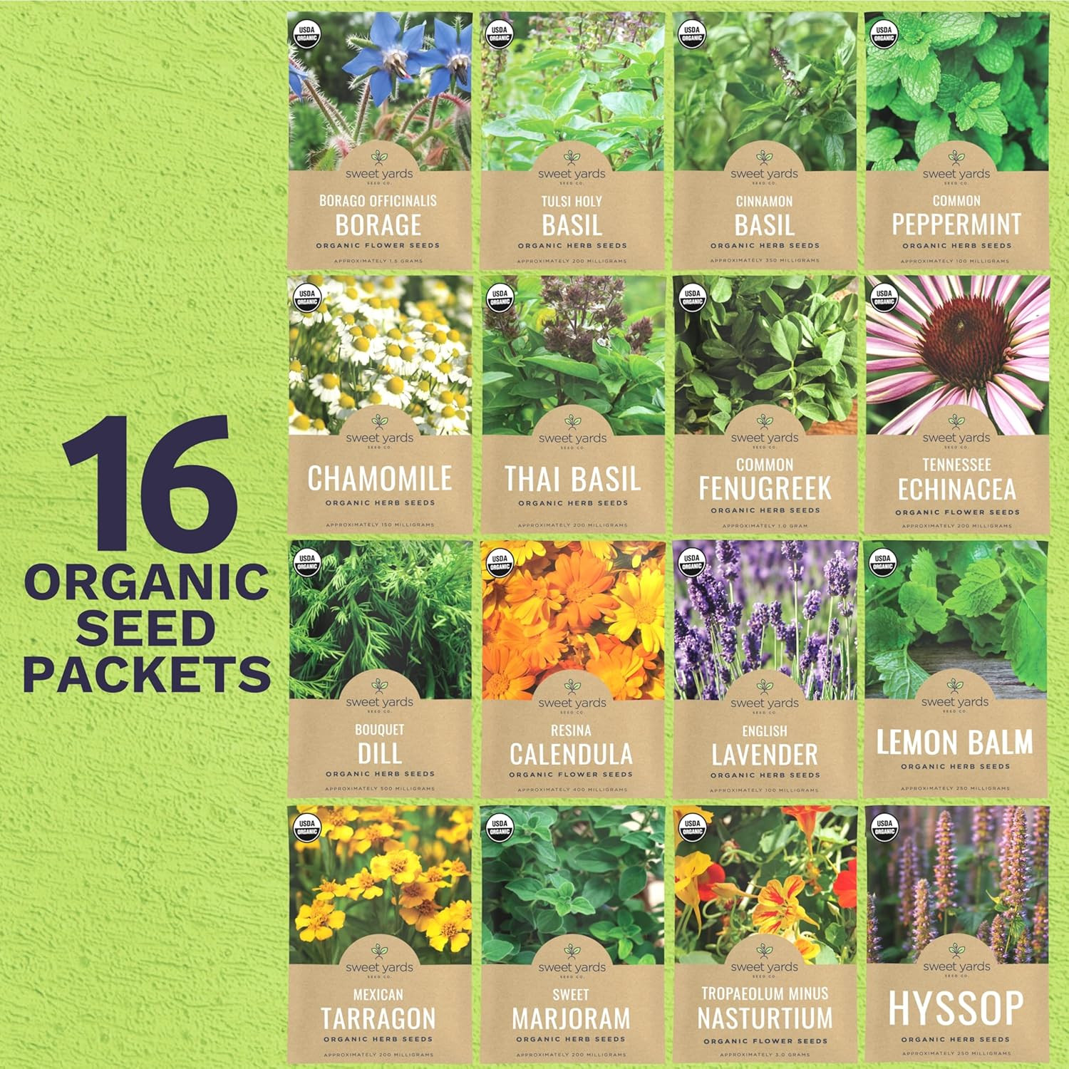 Organic Herbal Tea Seeds Variety Pack – 16 Individual Packs – 2026 Season – Mint