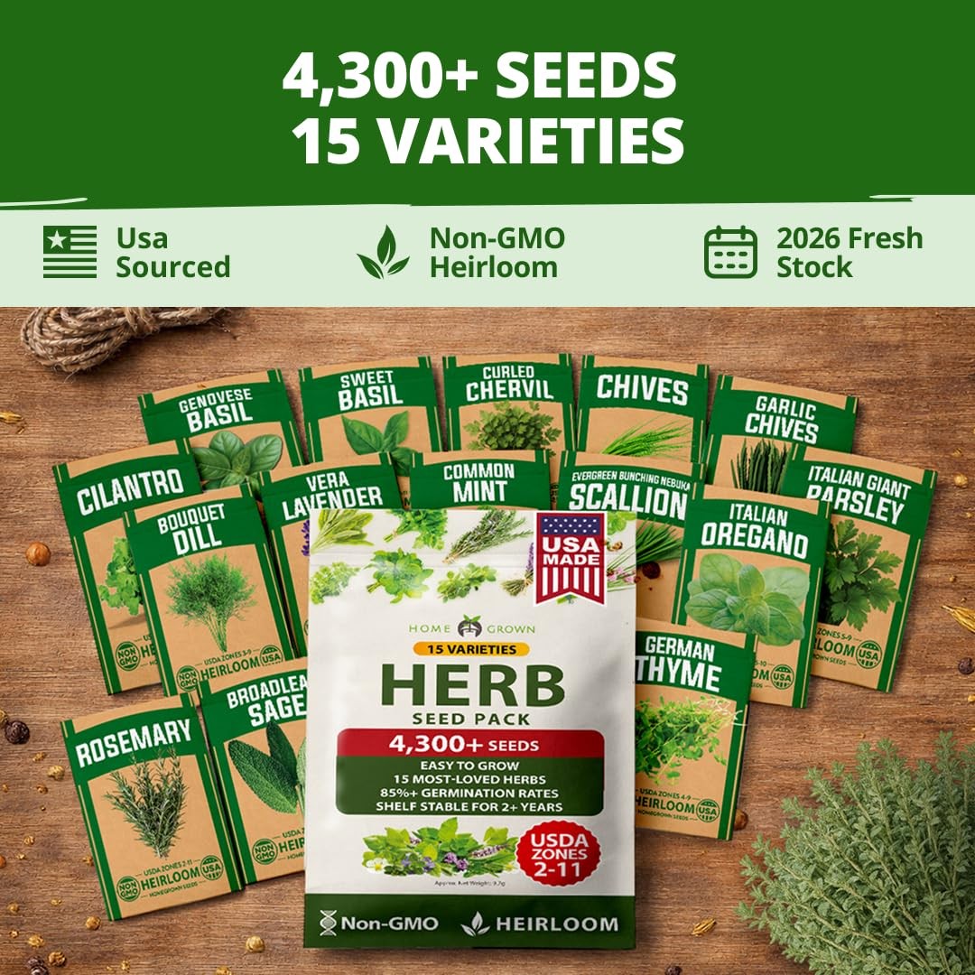 HOME GROWN Herb Seeds for Planting 15-Pack Massive Seed Count 4,300+ Seeds