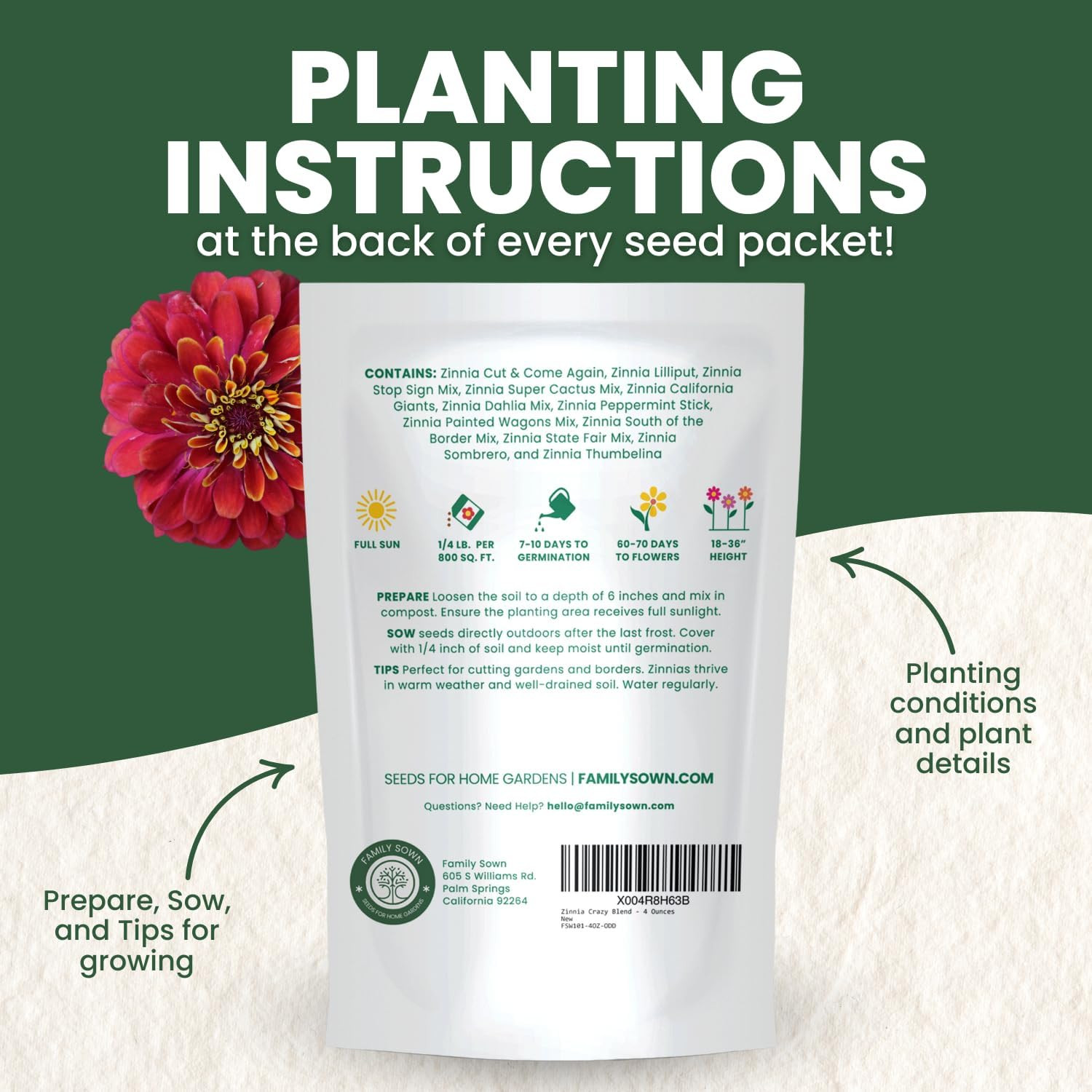 Zinnia Crazy Blend – 16,000 Seeds for Planting – 4 Ounce Pouch