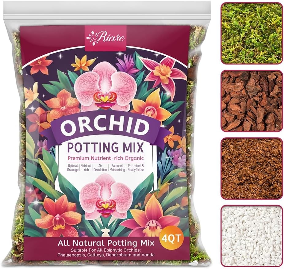 Riare 4QT Orchid Potting Mix for Repotting- Repotting Kit 4 Quarts