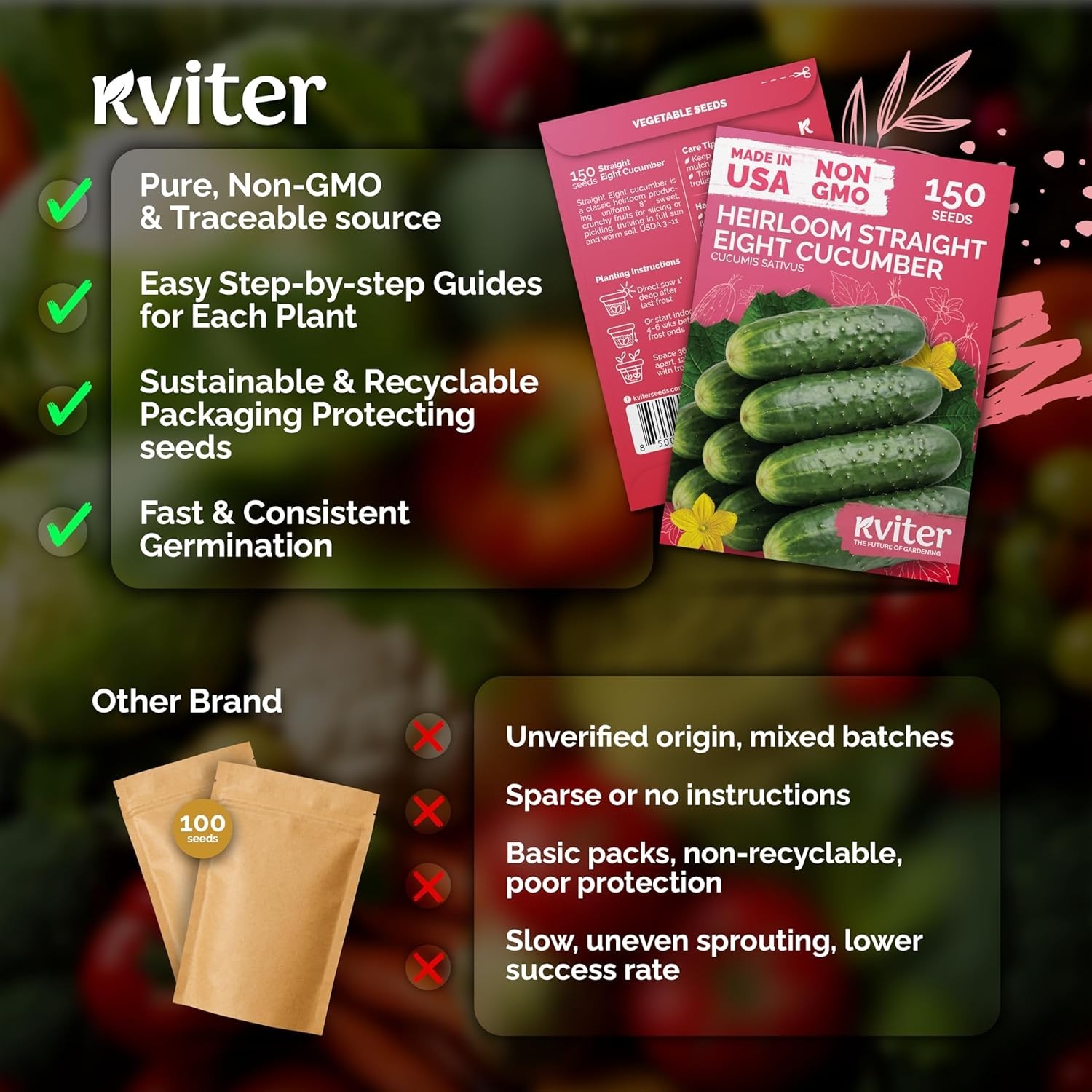 KVITER 150 Straight Eight Cucumber Seeds (Cucumis sativus) – Straight 8 Cucumber