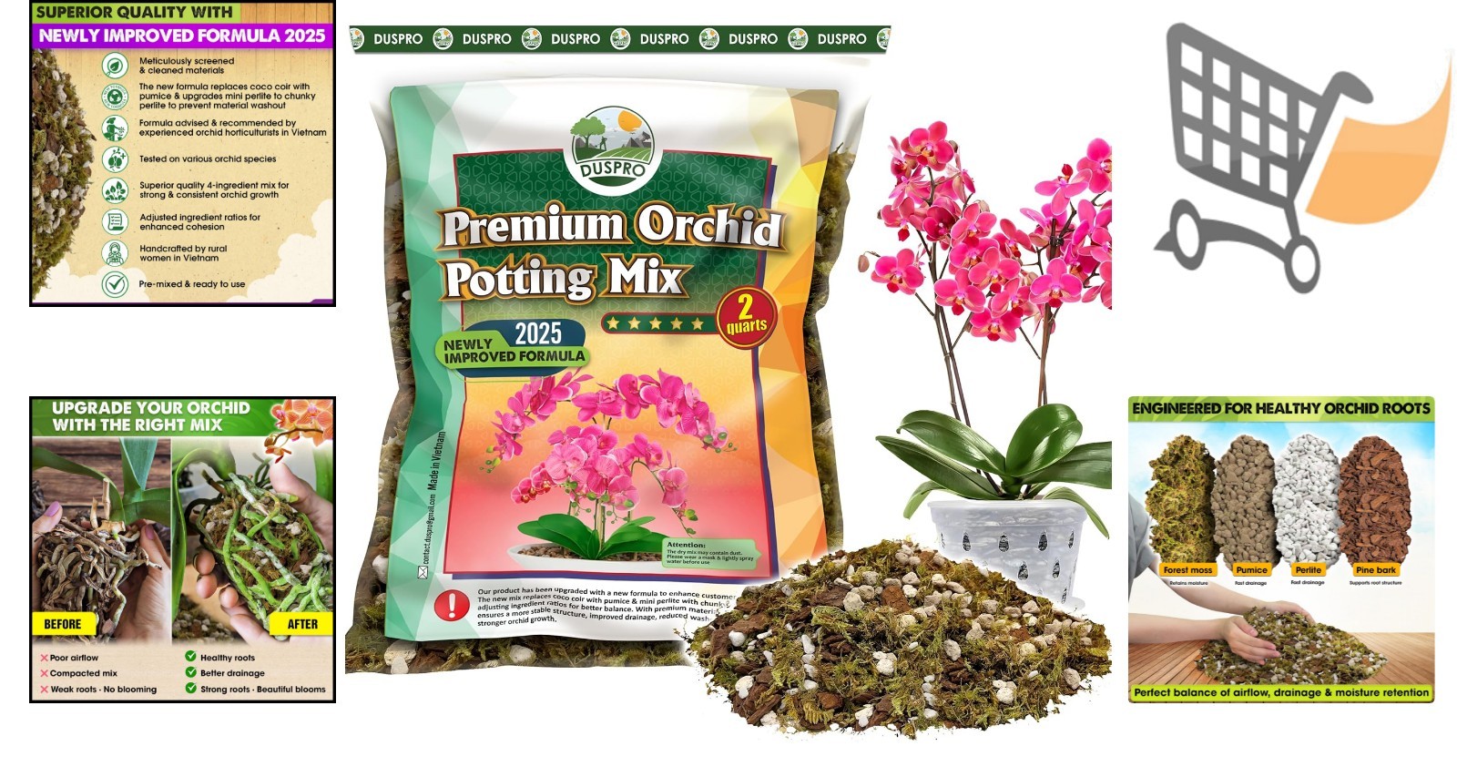 Orchid Potting Mix Natural Ingredients for Repotting 2QT Indoor Drainage