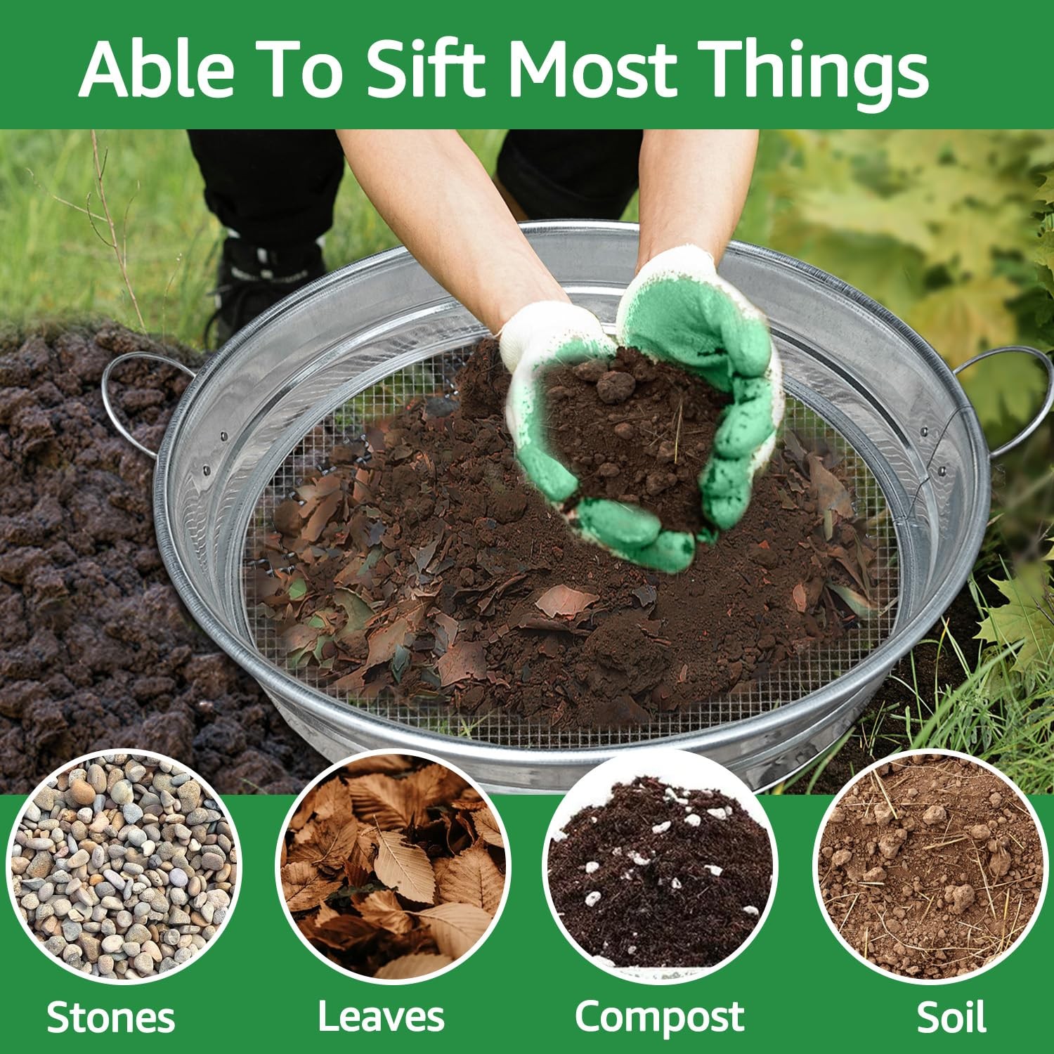 19” Extra Large Soil Sifter with Handles, Compost for silver