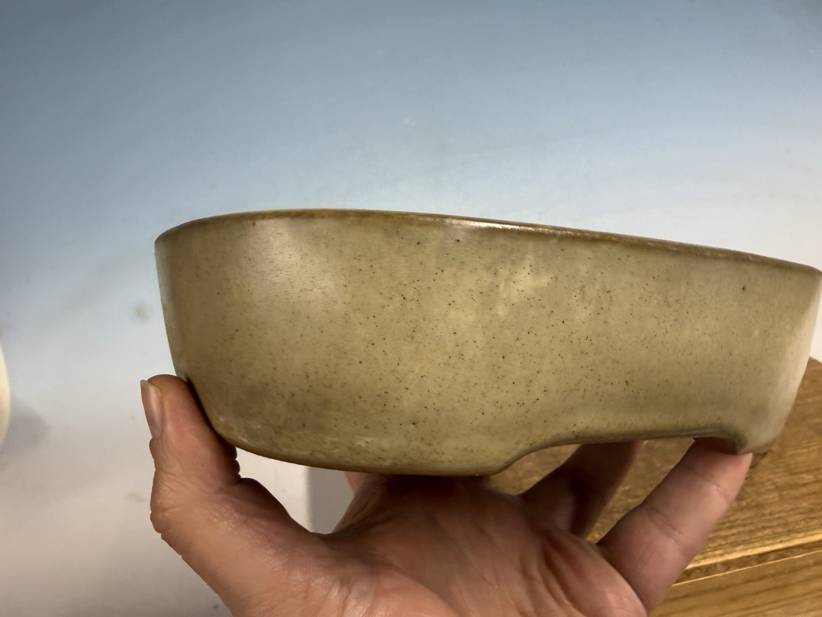 Cream Glazed Shohin Size Tokoname Bonsai Tree Pot By Yamafusa 7 3/4” Patina!!!