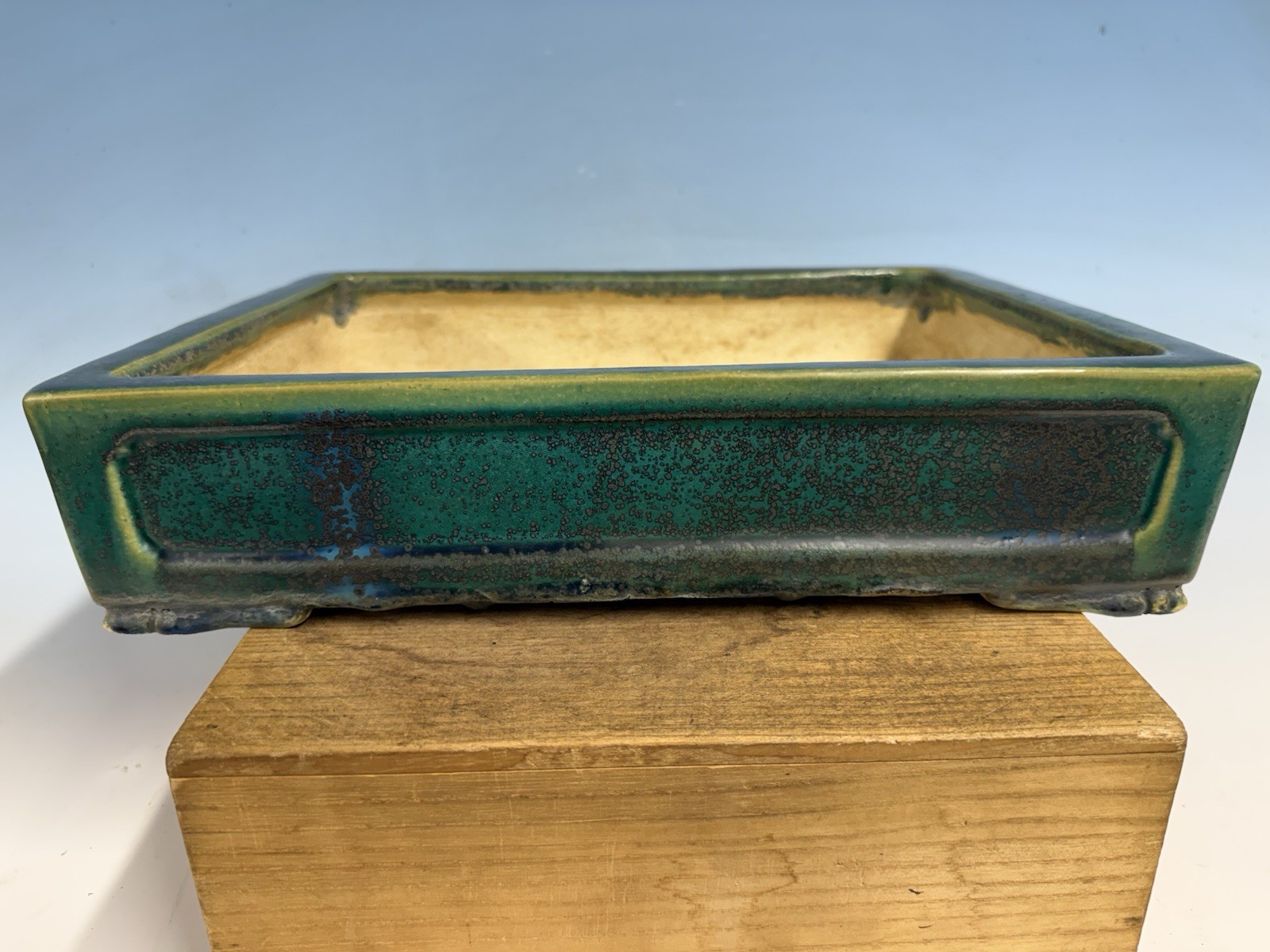 Old Green Blue Glazed Tokoname Bonsai Tree Pot By Koyo 14 1/2” Rare Style