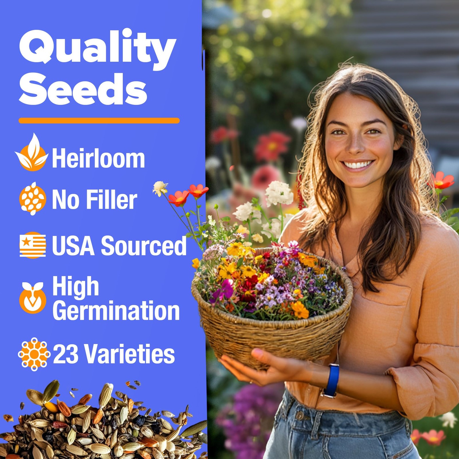 HOME GROWN Premium Wildflower Seeds Bulk – 134,000+ Non-GMO USA 1-Pack, Multi