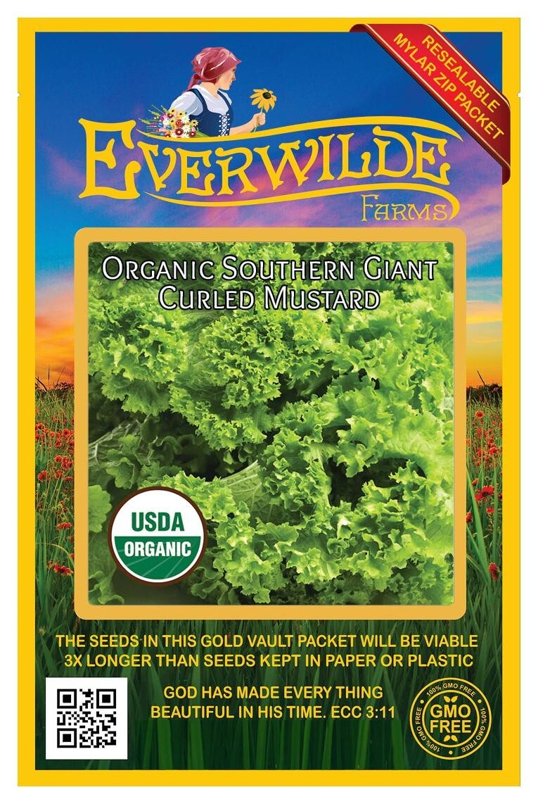 1000 Organic Southern Giant Curled Mustard Seeds – Everwilde Farms Mylar Packet