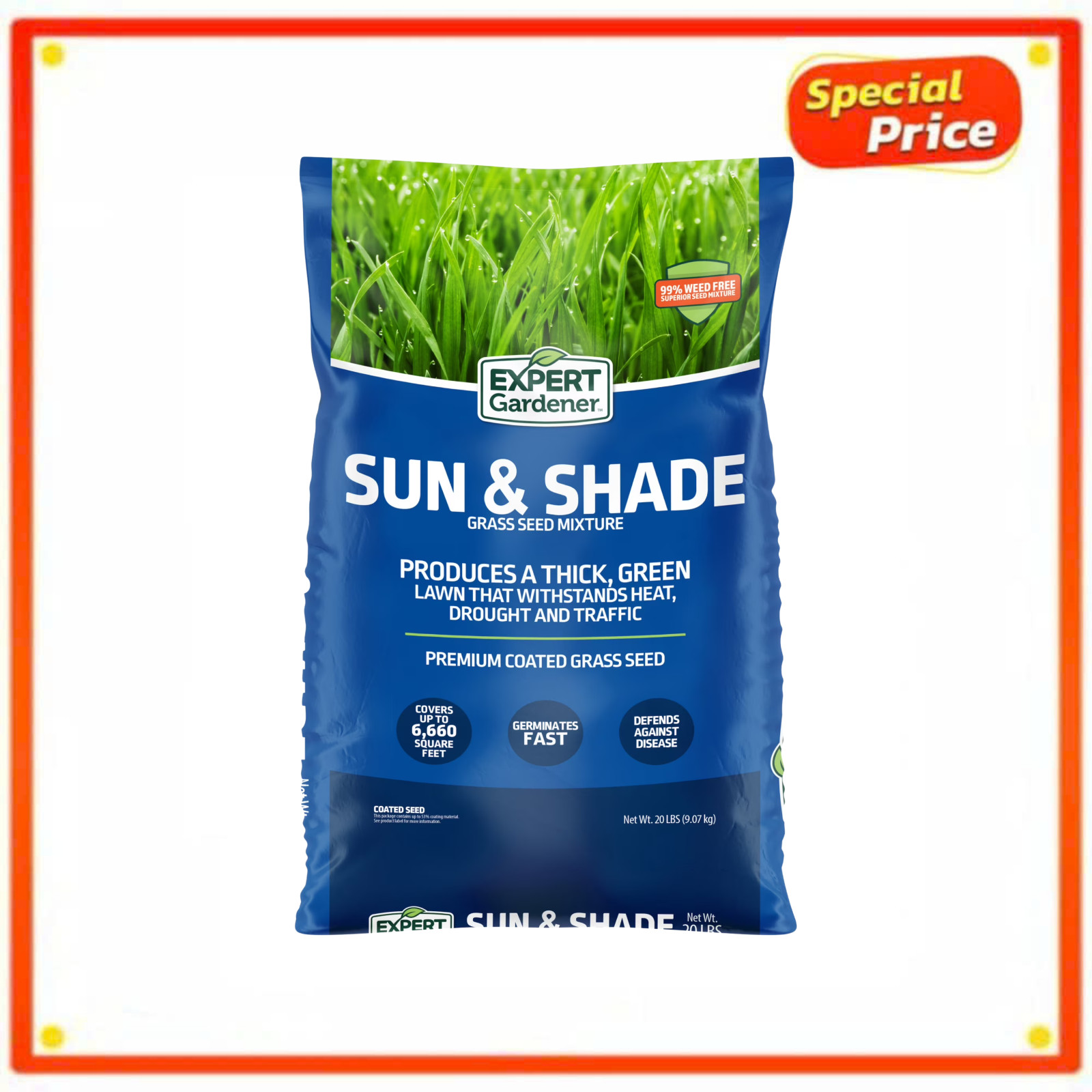 Expert Gardener Sun & Shade Northern Grass Seed Mix Sun to Partial Shade 20 lb