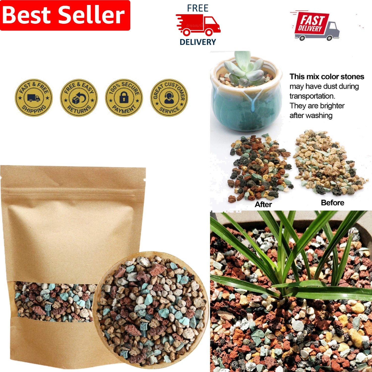 2.2lb Decorative Multi-Colored Gravel for Terrarium and Fairy Gardening Projects