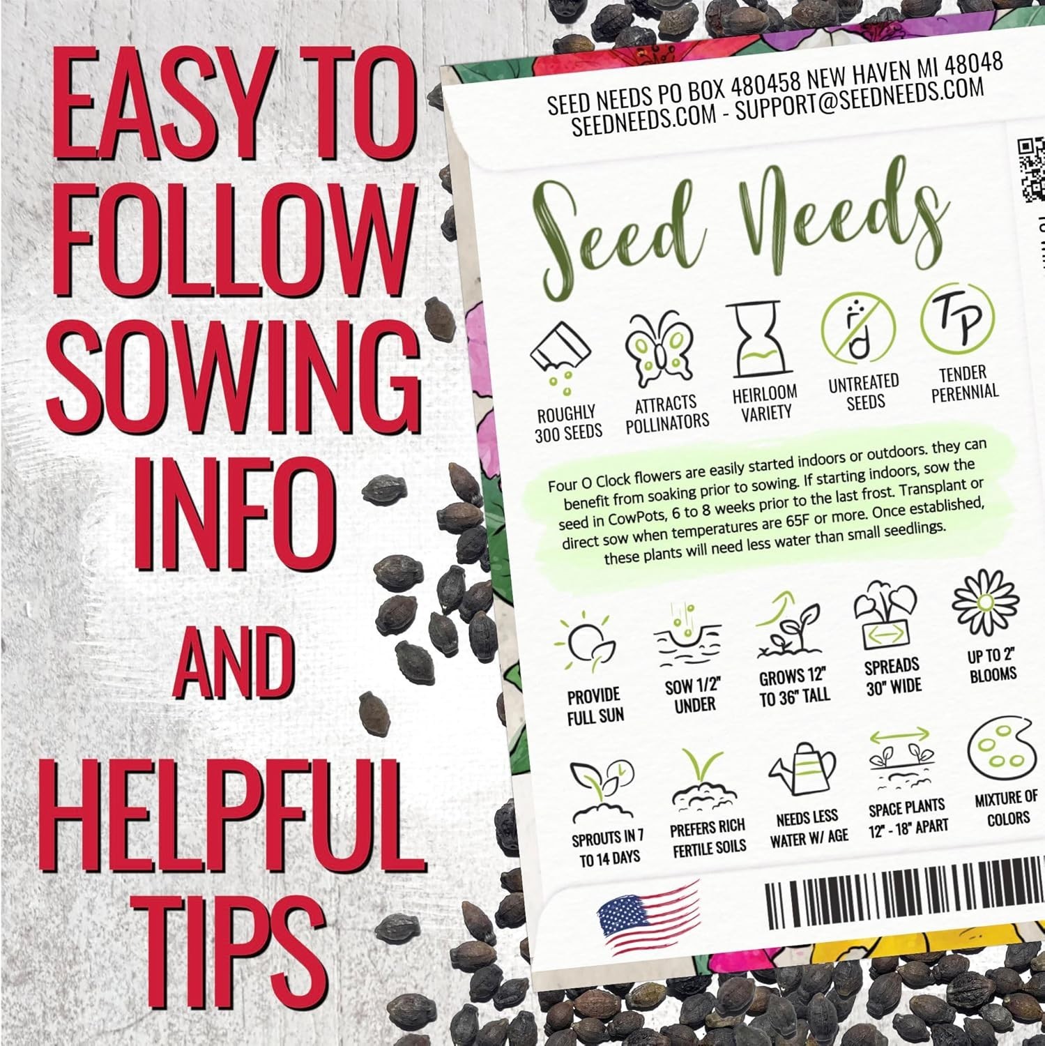 Bulk Four O’ Clock Seeds – Eco-Friendly Heirloom Blooms for Pollinator Gardens