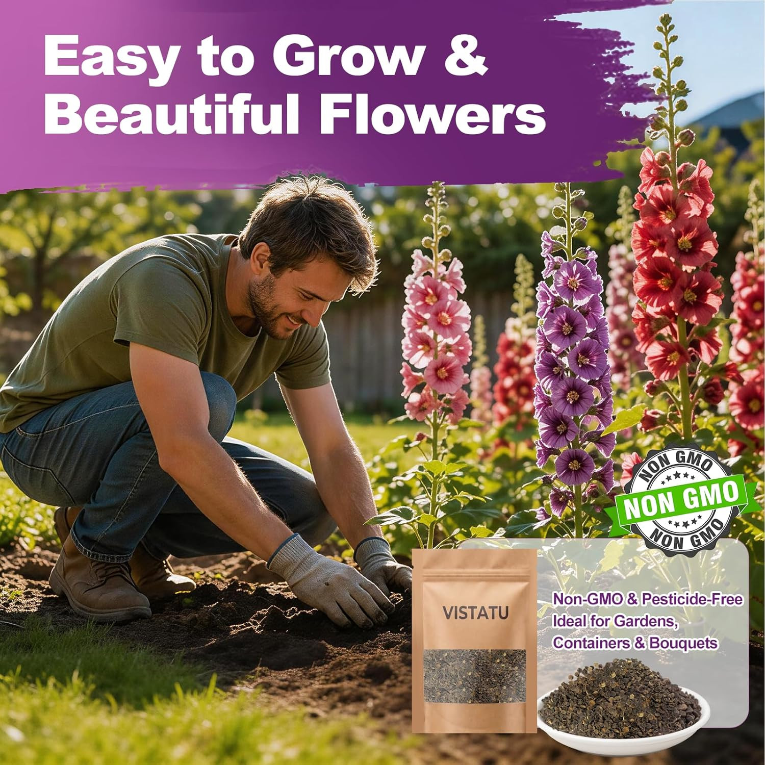 350+ Hollyhock Seeds Carnival Mix Giant Mallow Double Hollyhock Flowers Seed Per