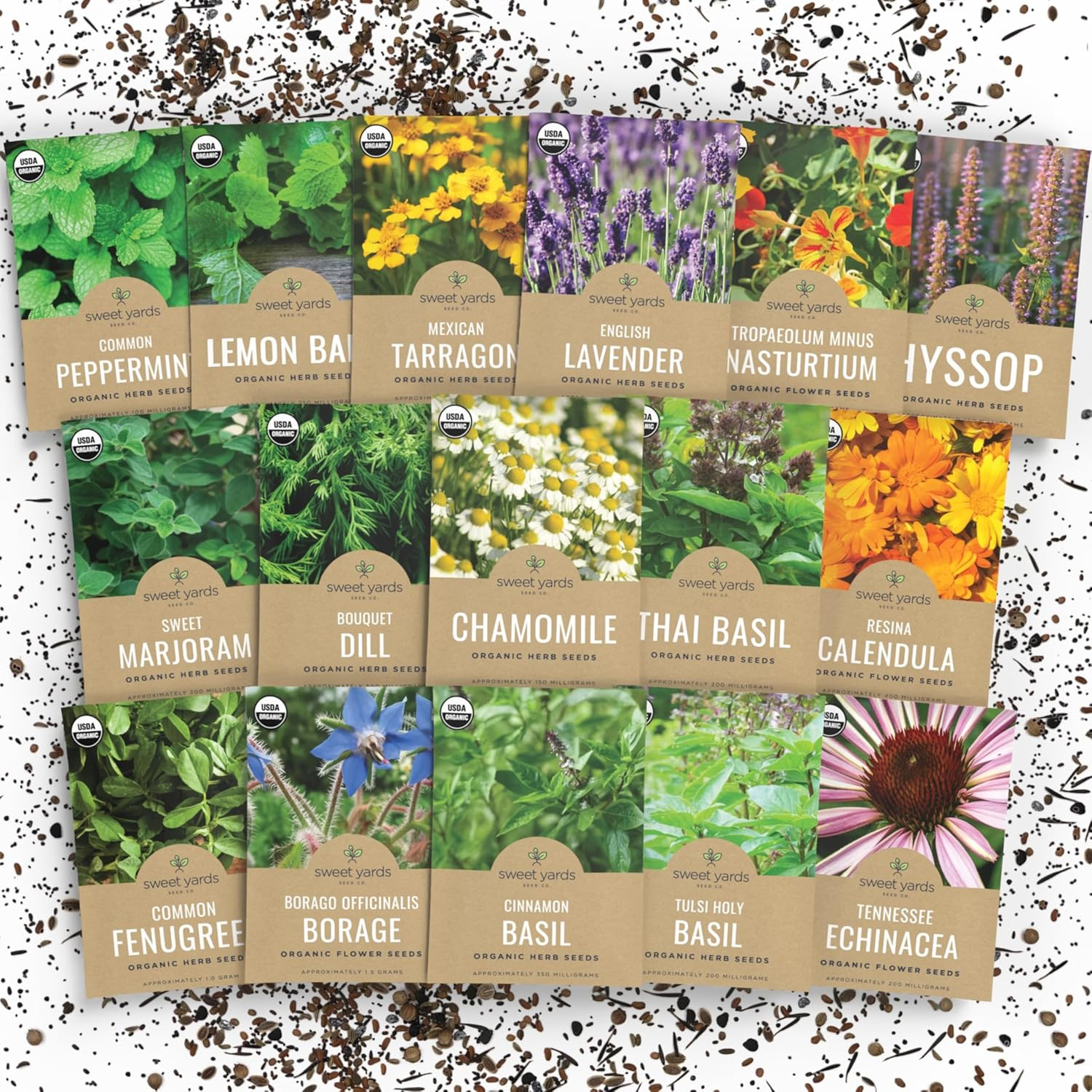 Organic Herbal Tea Seeds Variety Pack – 16 Individual Packs – 2026 Season – Mint