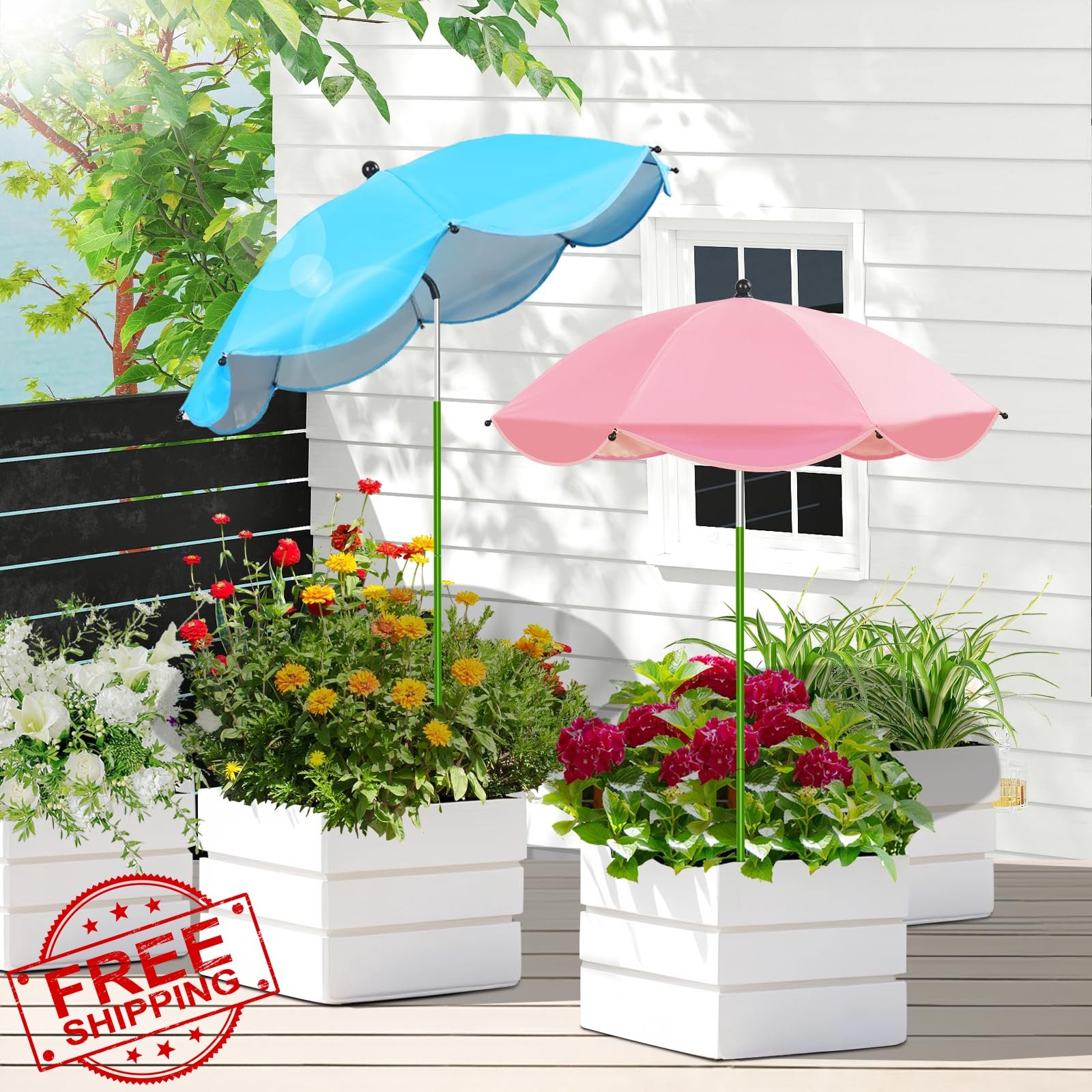 MJZ Plant Umbrellas 2 Pack Pink Blue