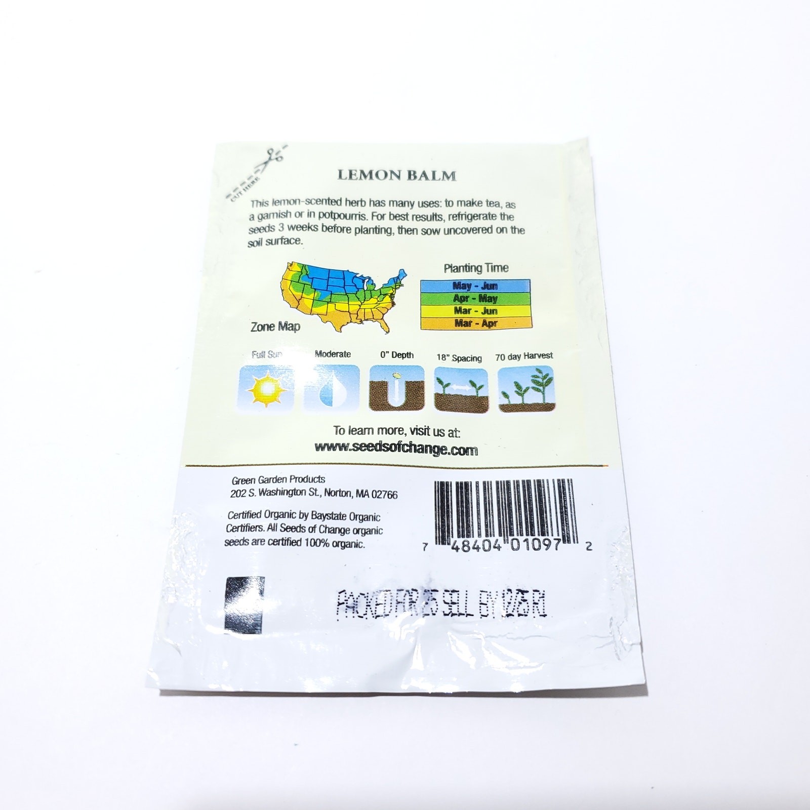 Seeds of Change Organic (2025) – 1pk 150mg Lemon Balm Herb Garden Seeds