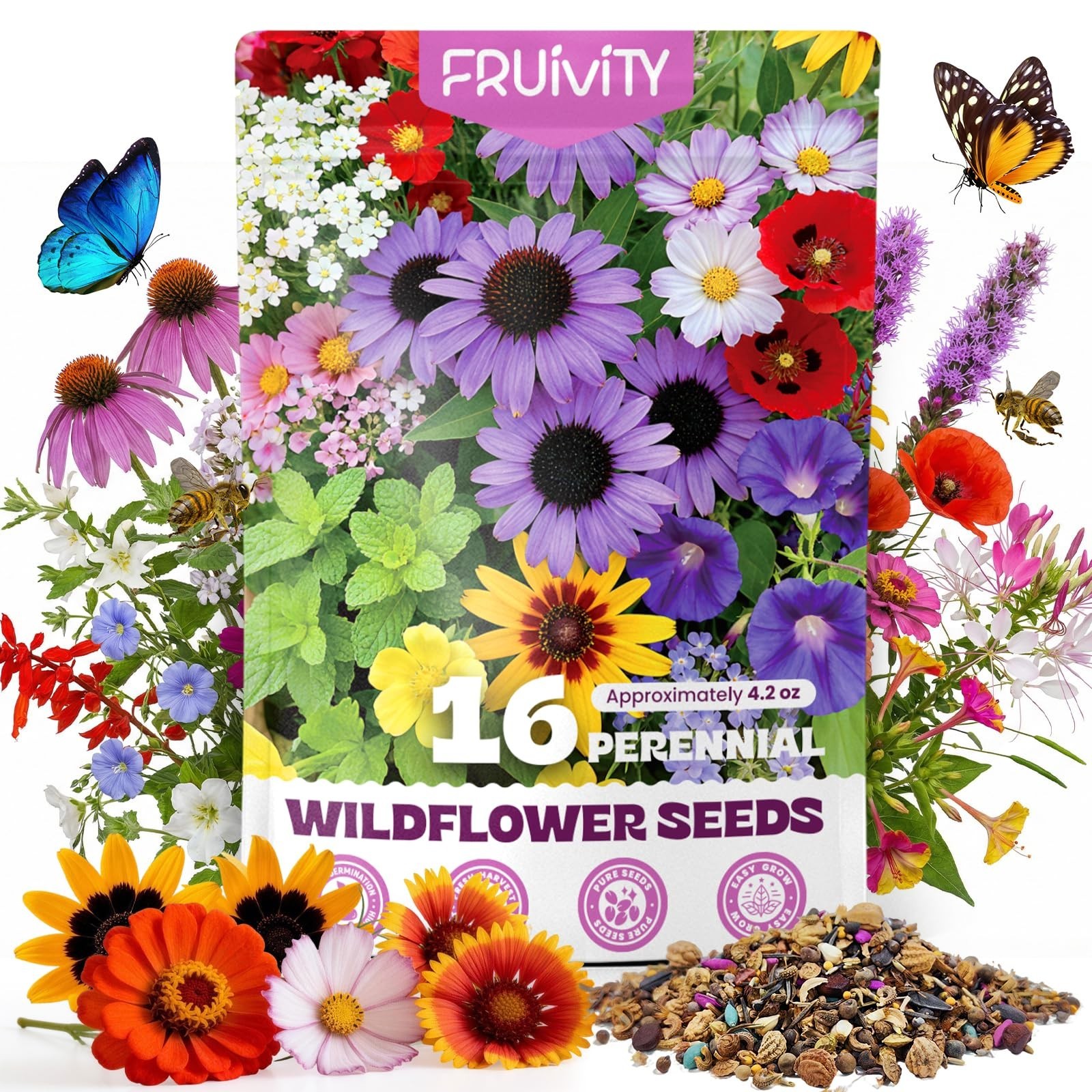200,000+ Wildflower Seeds Bulk – 16 Varieties Perennial & Annual Mix, Attract Po