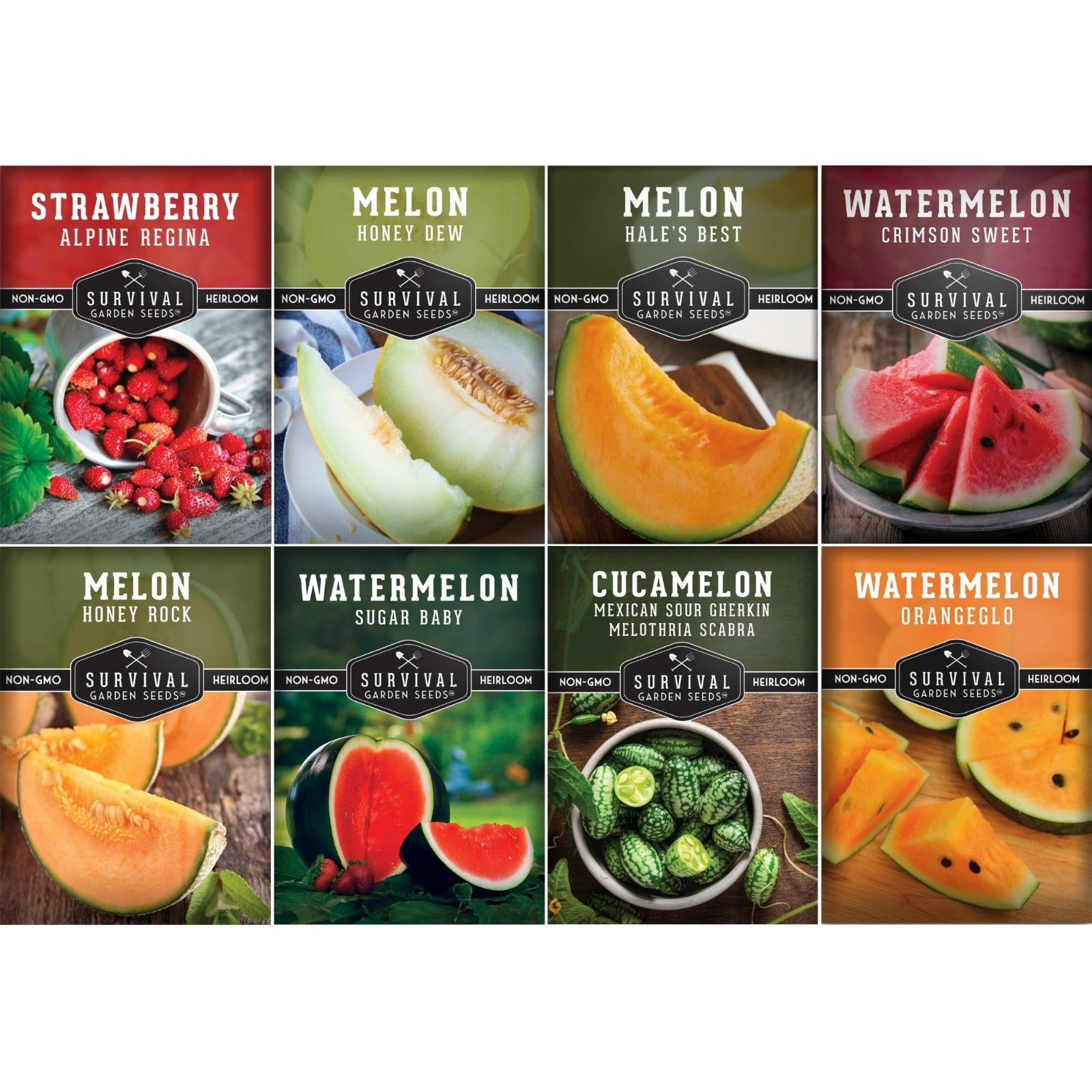 8 Variety Fruit Seeds Pack – Watermelon, Cantaloupe, Strawberry & More – Non-GMO