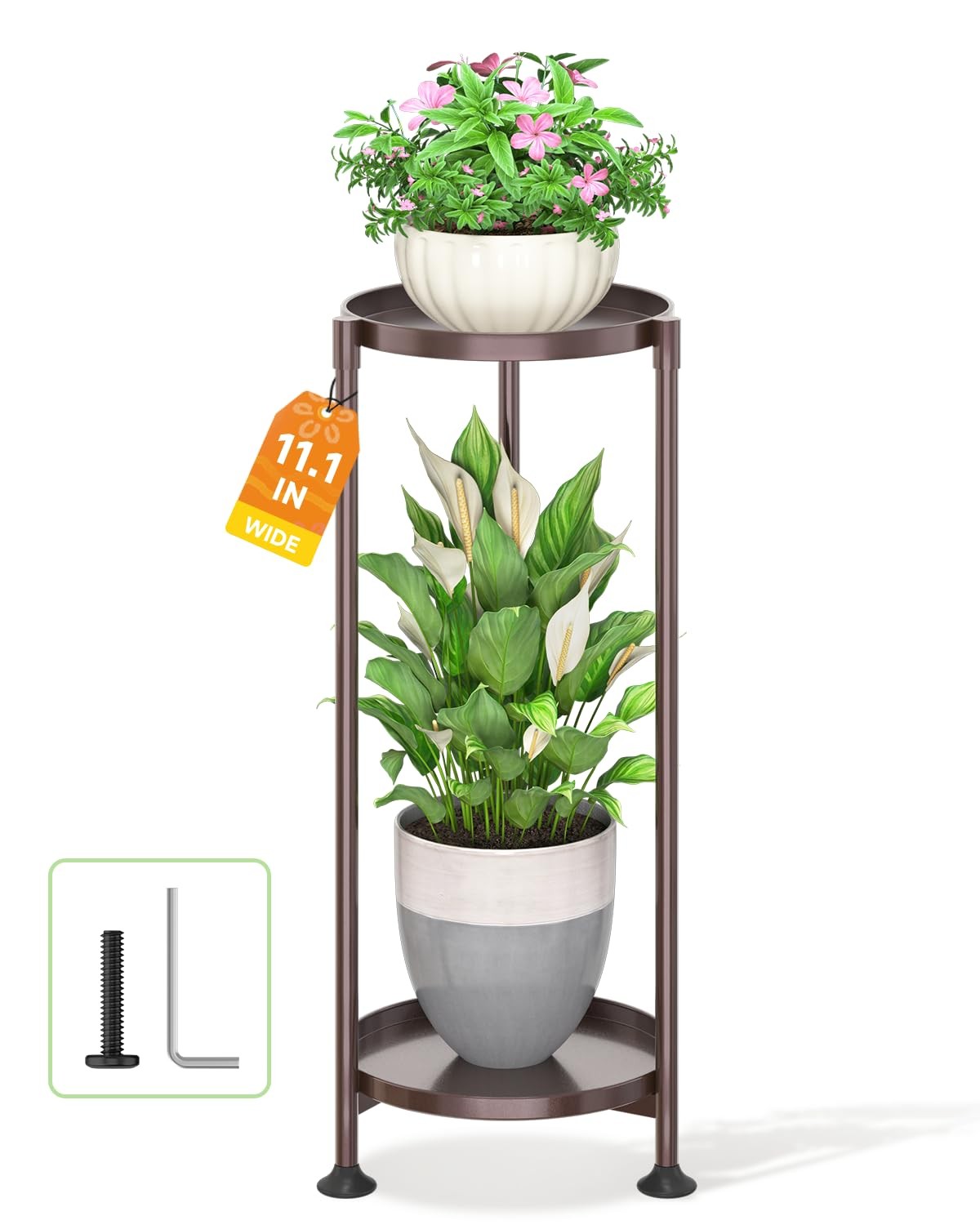 LASZOLA 2-Tier Bronze Metal Plant Stand Indoor Large Tall Heavy Duty Flower Pot